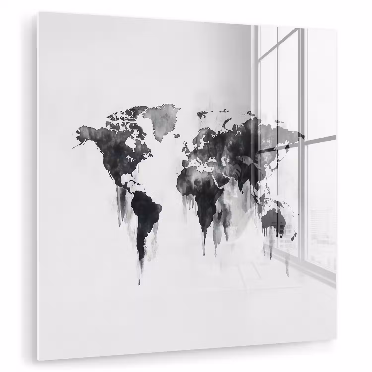 Wereldkaart - Grijs - Zwart - Inkt plexiglas 5mm klein -zzzproduct_nieuw