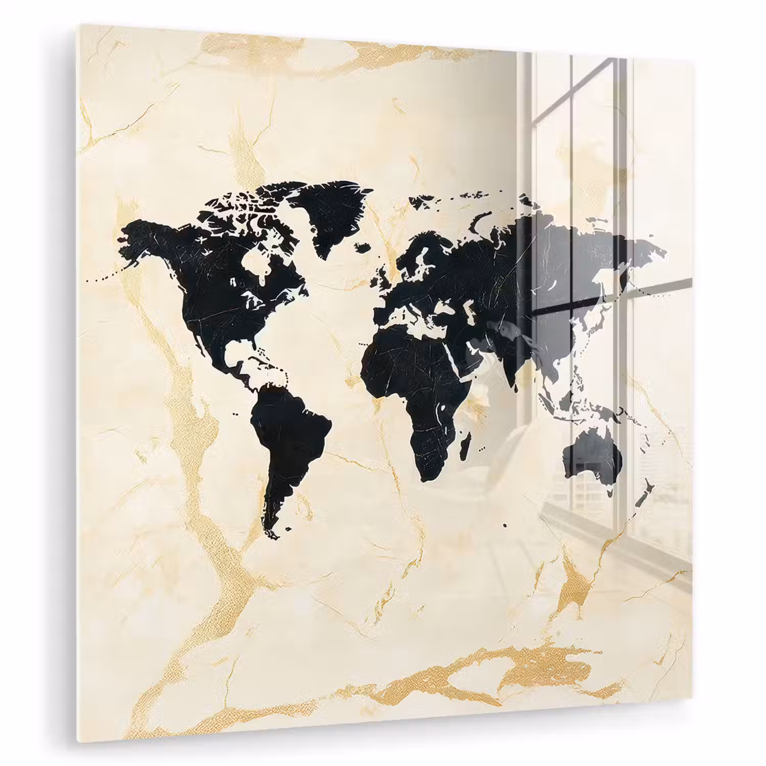 Wereldkaart - Licht marmer - Zwart plexiglas 5mm klein -zzzproduct_nieuw