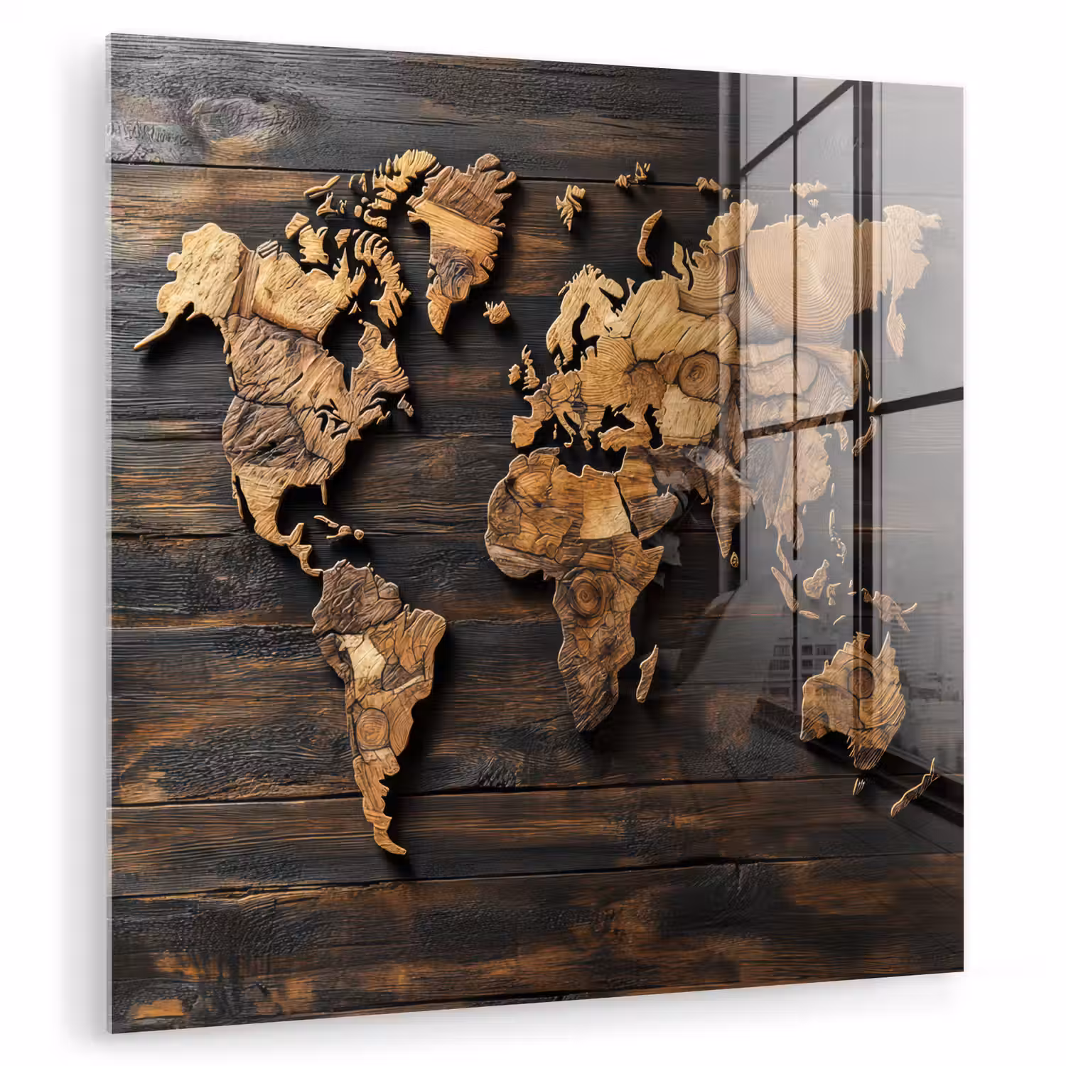 Wereldkaart - Hout - Mozaïek plexiglas 5mm klein -zzzproduct_nieuw