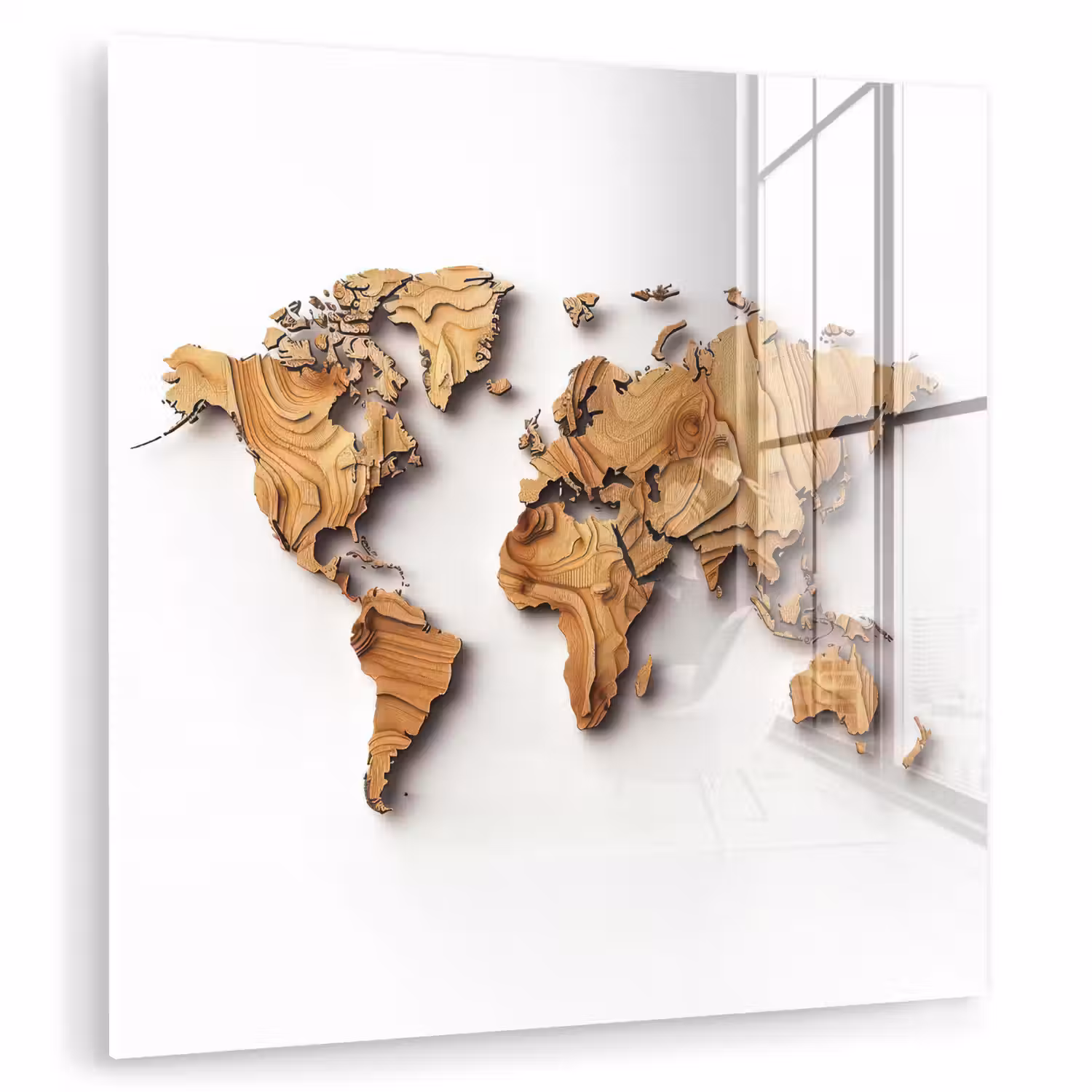 Wereldkaart - Houtstructuur - Artistiek plexiglas 5mm klein -zzzproduct_nieuw