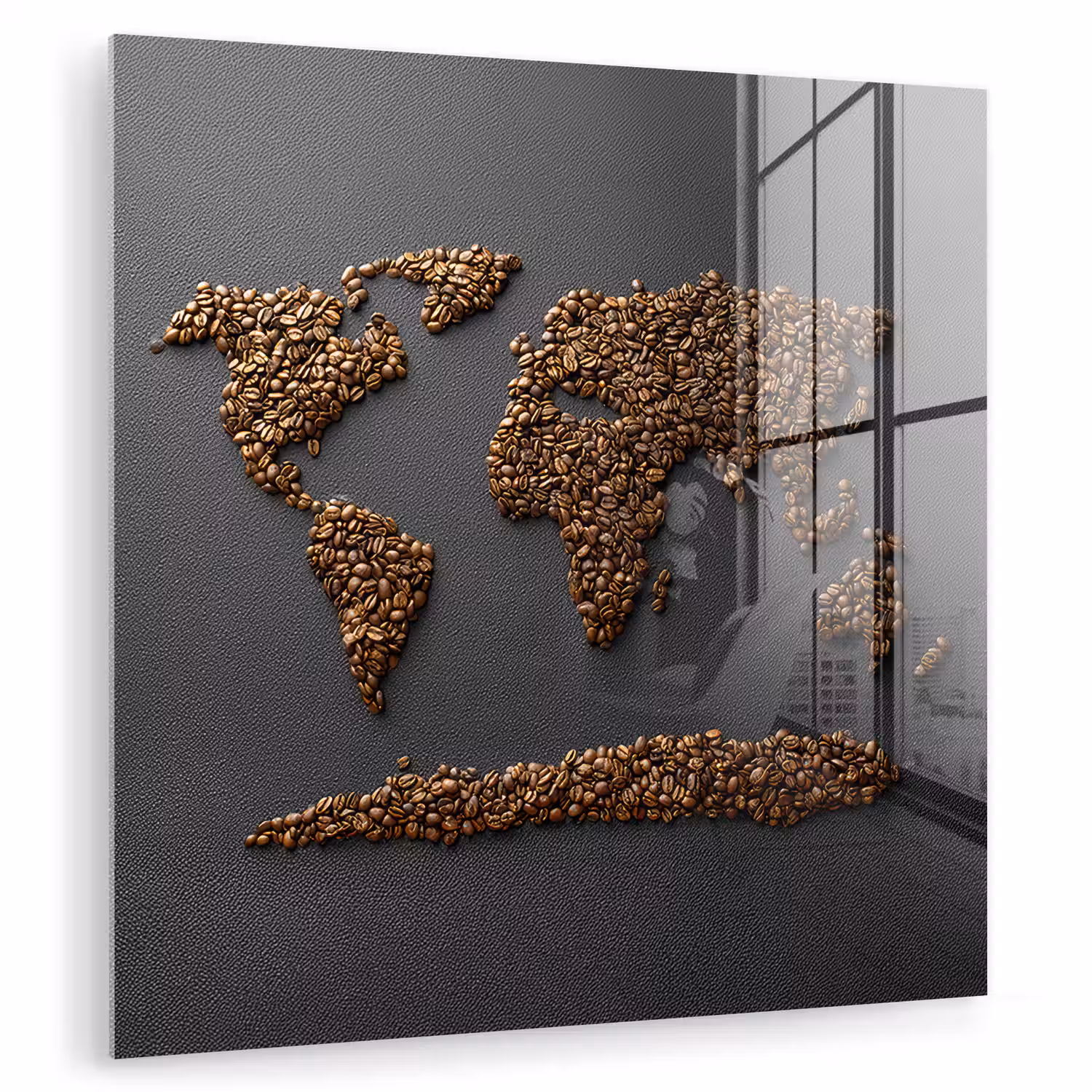 Wereldkaart - Koffie - Grijs plexiglas 5mm klein -zzzproduct_nieuw
