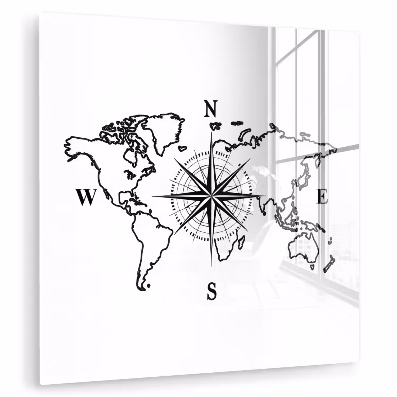 Wereldkaart - Kompas - Minimalistisch plexiglas 5mm klein -zzzproduct_nieuw