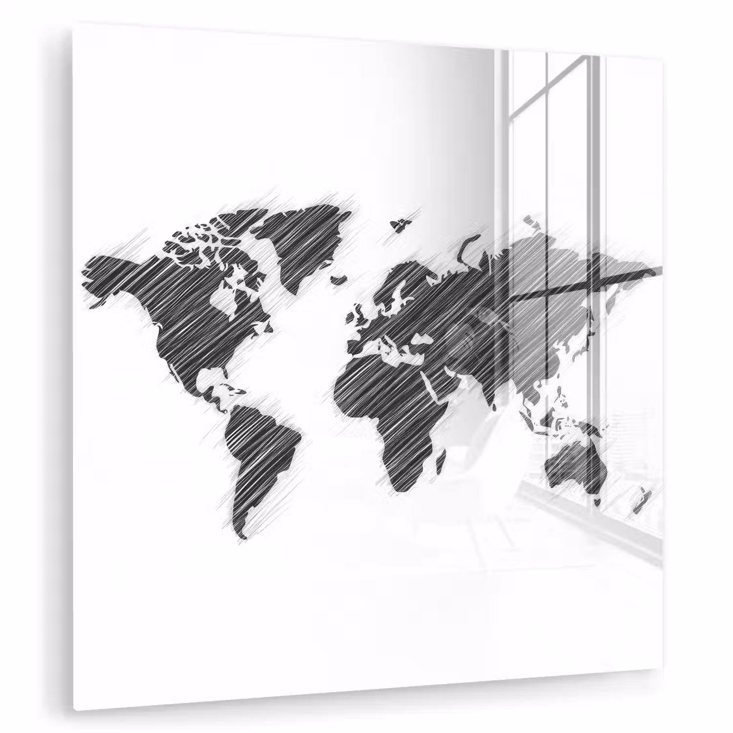Wereldkaart - Contrast - Lijnen plexiglas 5mm klein -zzzproduct_nieuw