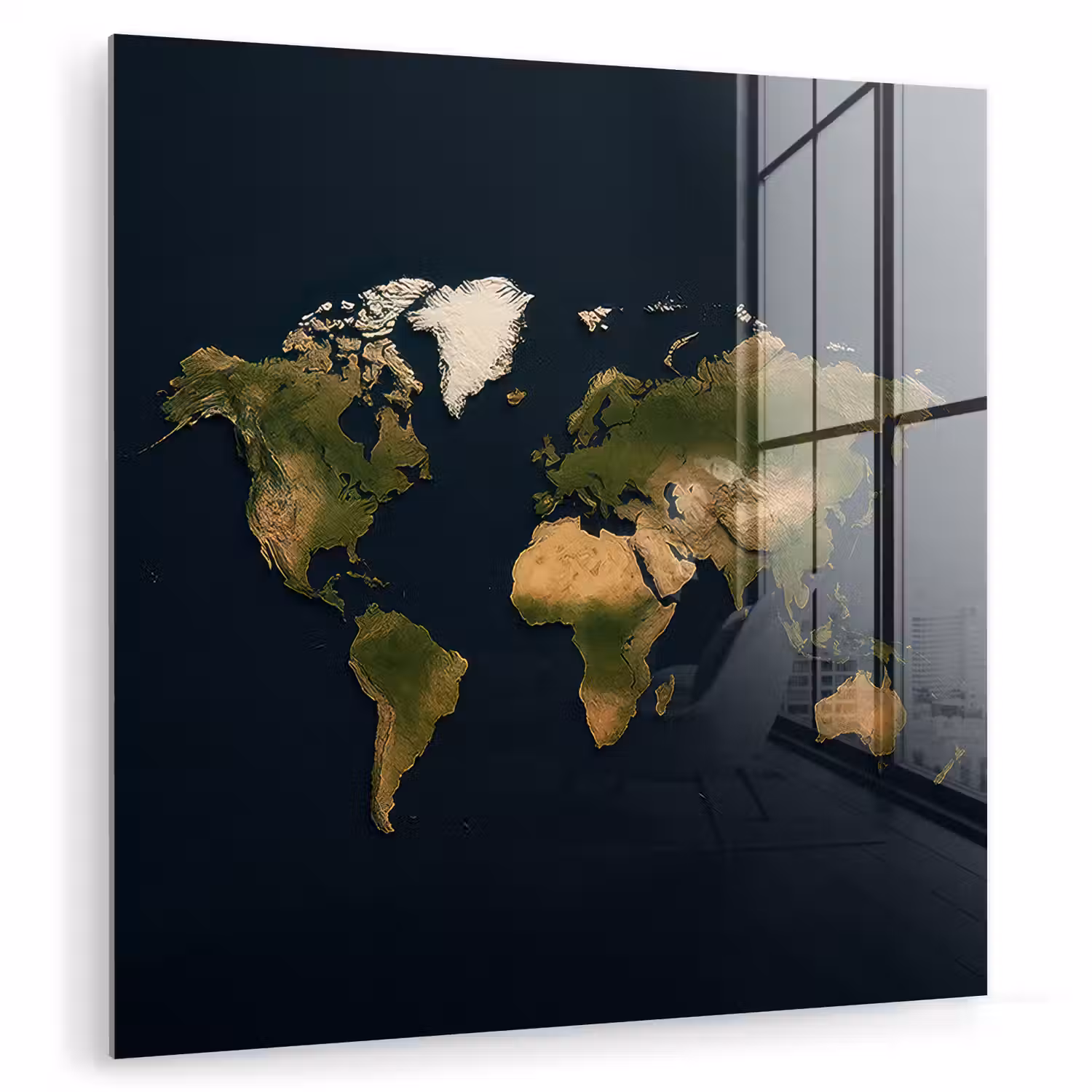 Wereldkaart - Contrast - Minimalistisch - Blauw plexiglas 5mm klein -zzzproduct_nieuw