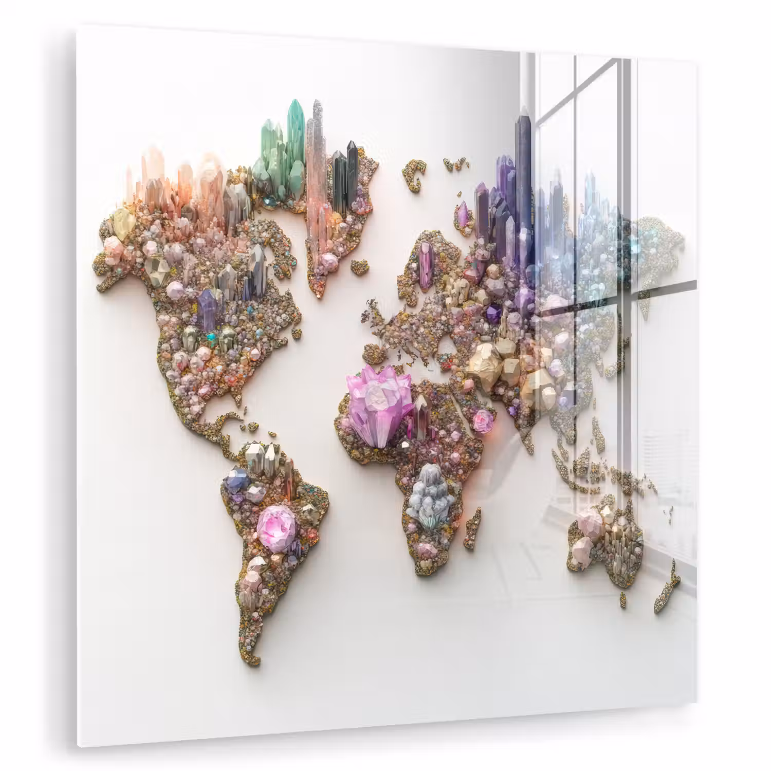 Wereldkaart - Kristallen - Unieke tinten plexiglas 5mm klein -zzzproduct_nieuw