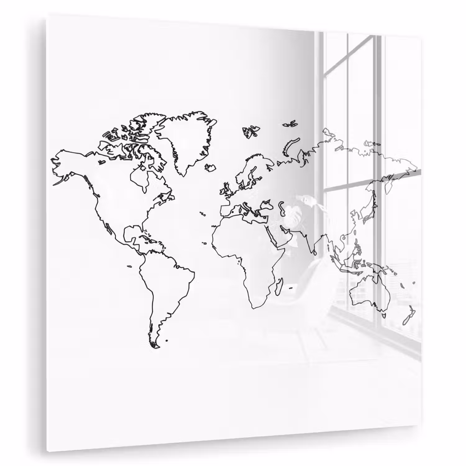 Wereldkaart - Lijnen - Wit plexiglas 5mm klein -zzzproduct_nieuw