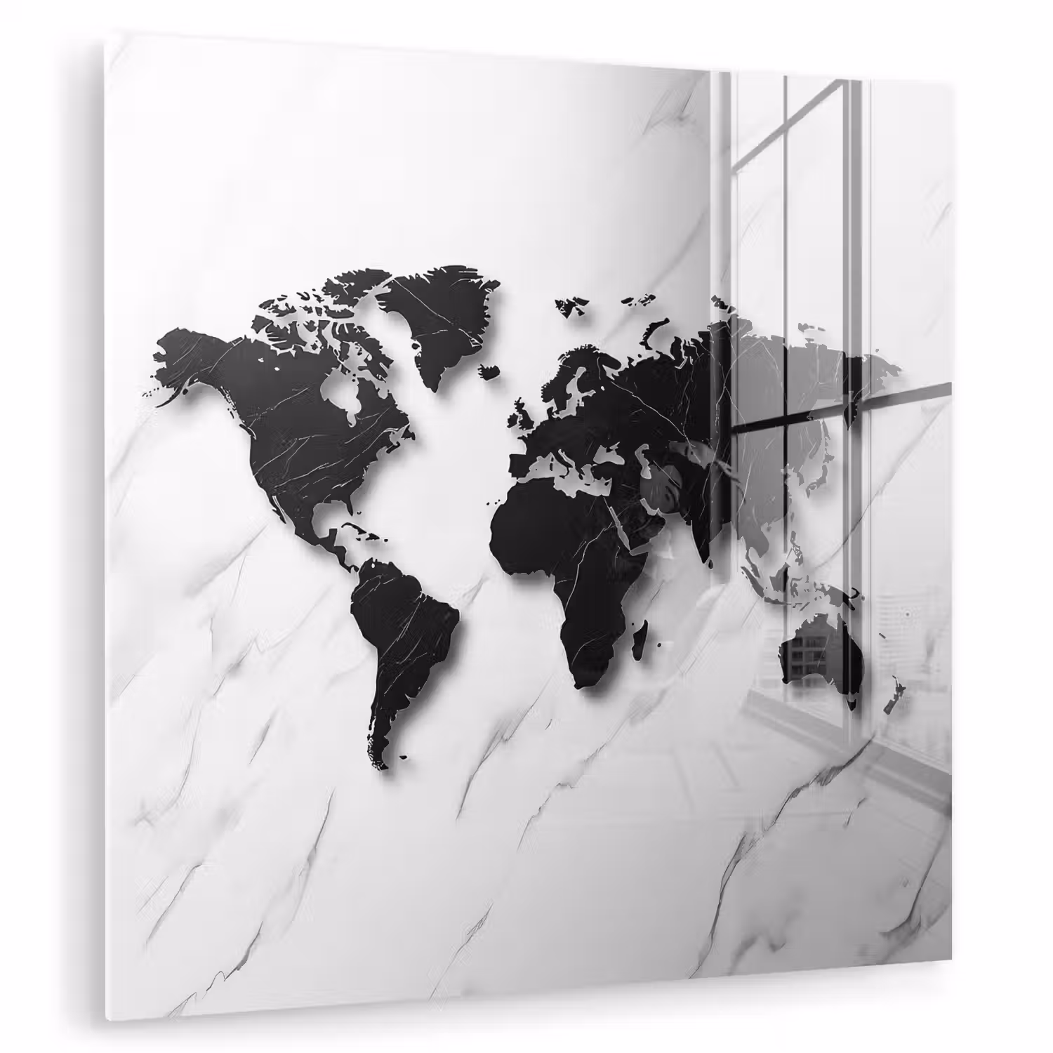 Wereldkaart - Marmer - Wit - Zwart plexiglas 5mm klein -zzzproduct_nieuw