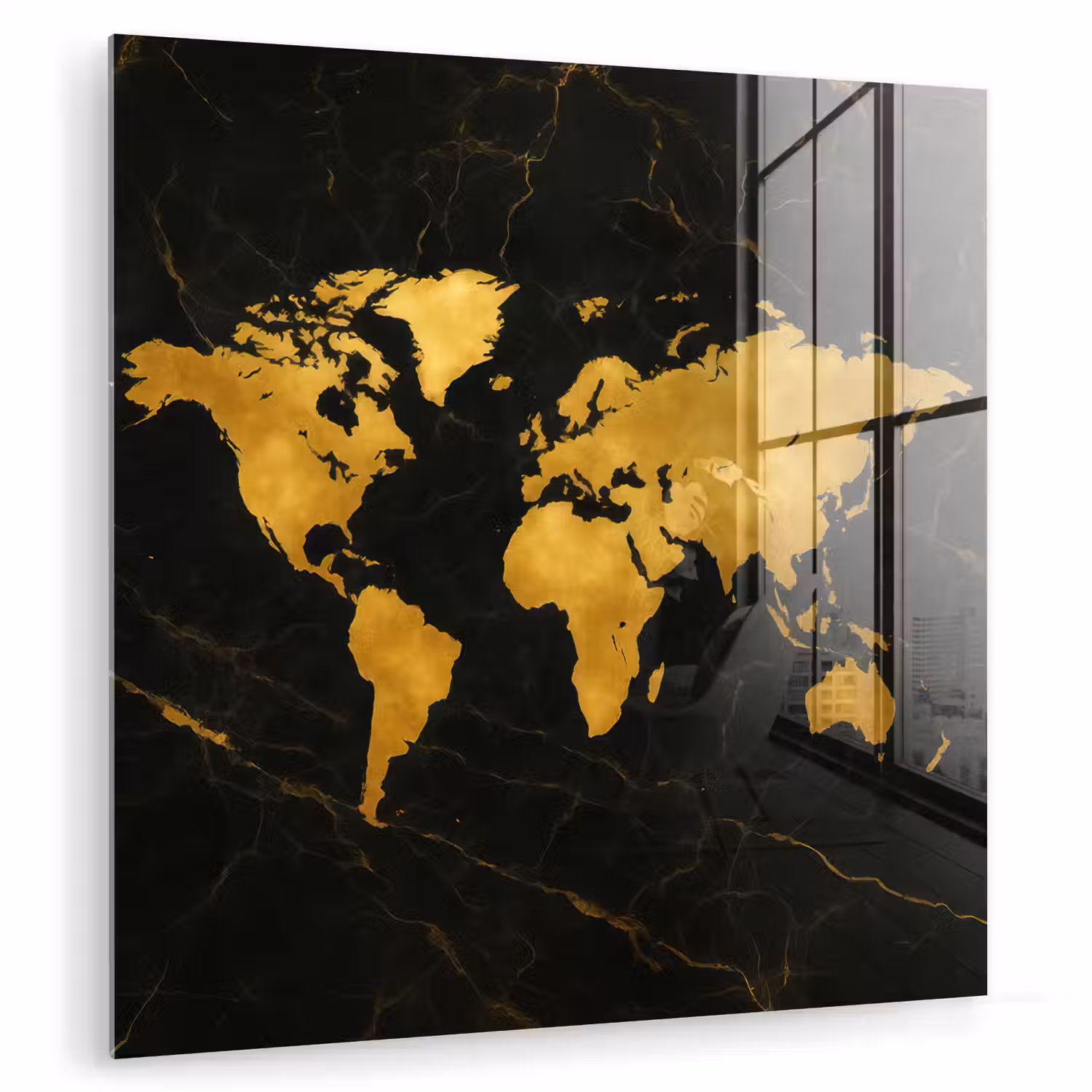 Wereldkaart - Marmerstructuur - Elegant - Zwart plexiglas 5mm klein -zzzproduct_nieuw