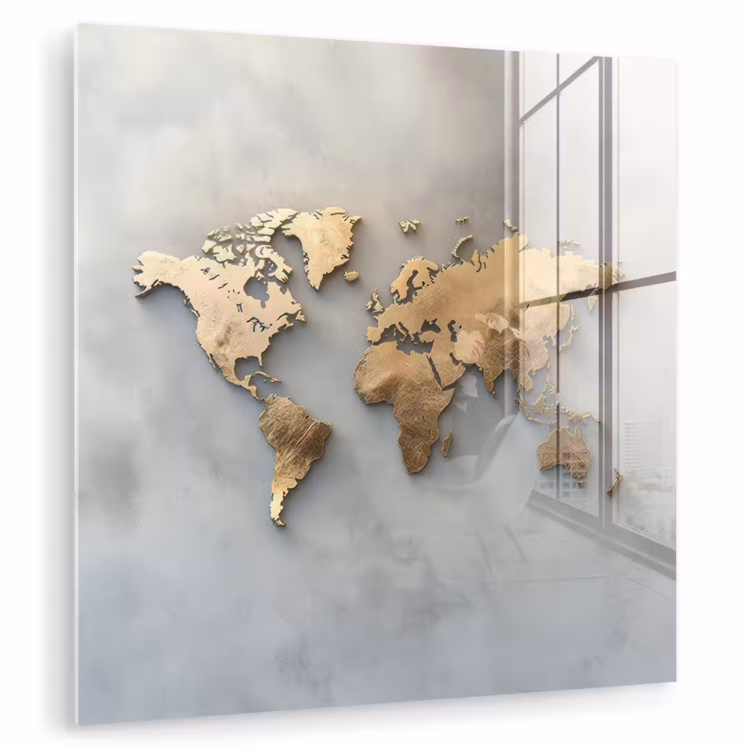 Wereldkaart - Metaal - Grijs plexiglas 5mm klein -zzzproduct_nieuw