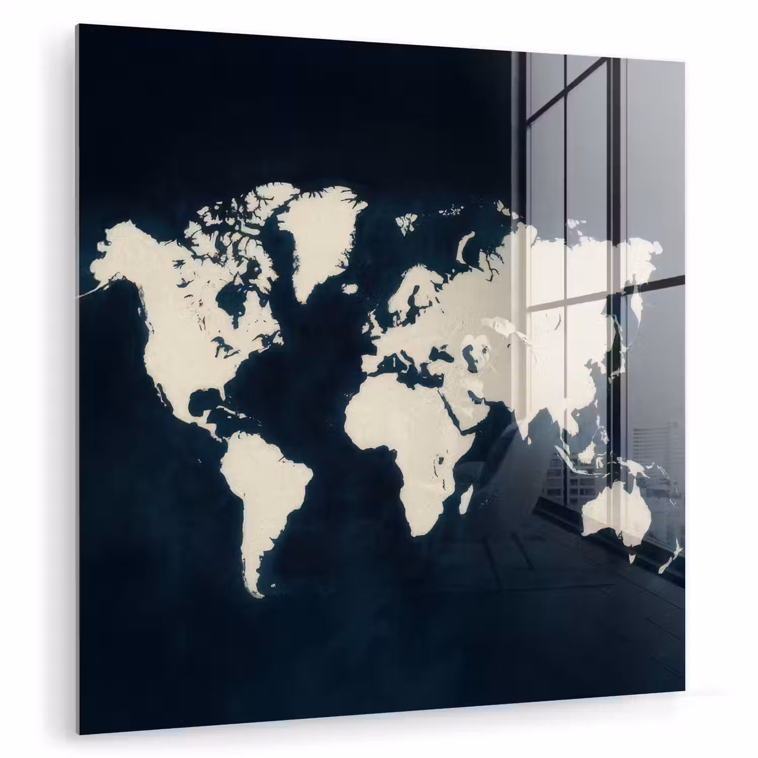 Wereldkaart - Minimalistisch - Contrast plexiglas 5mm klein -zzzproduct_nieuw