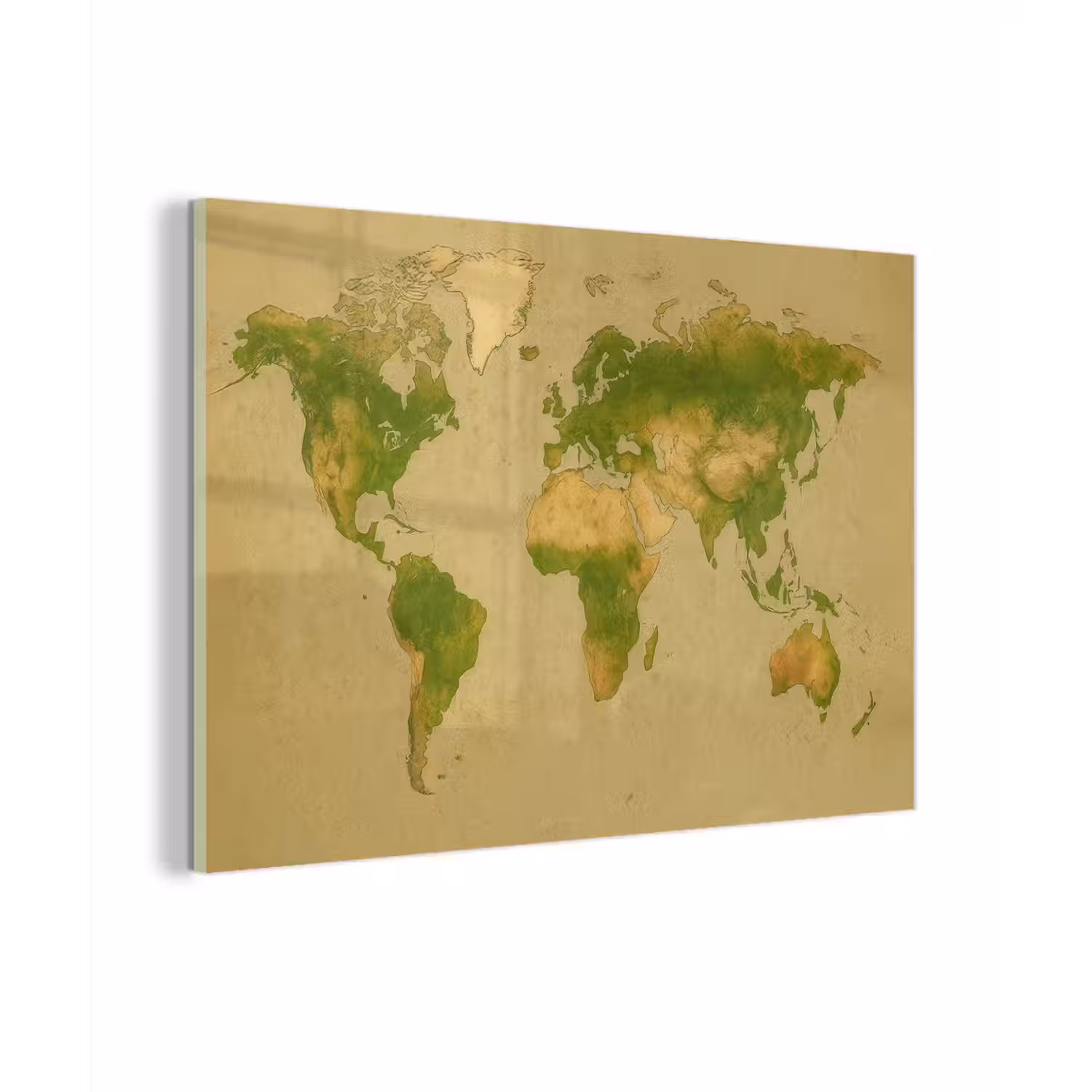 Wereldkaart - Natuurlijke tinten - Organische textuur plexiglas 5mm klein -zzzproduct_nieuw