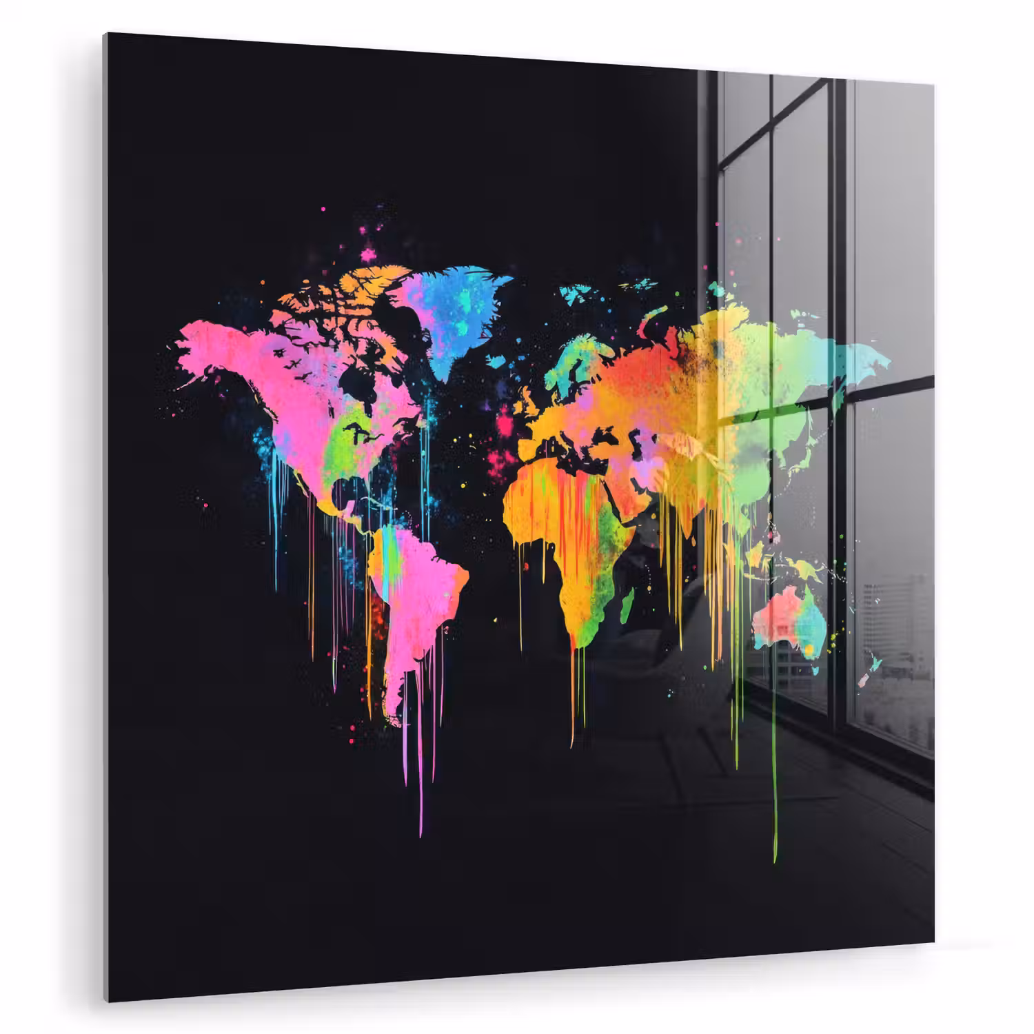 Wereldkaart - Neon - Kleurrijk - Spatten plexiglas 5mm klein -zzzproduct_nieuw