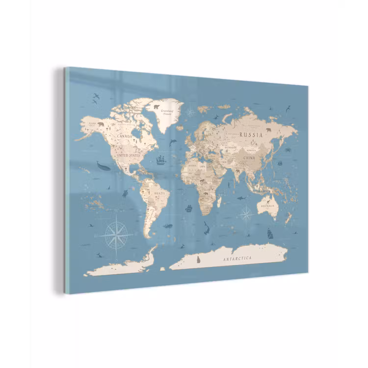Wereldkaart - Oceaan - Realistisch - Blauw plexiglas 5mm klein -zzzproduct_nieuw