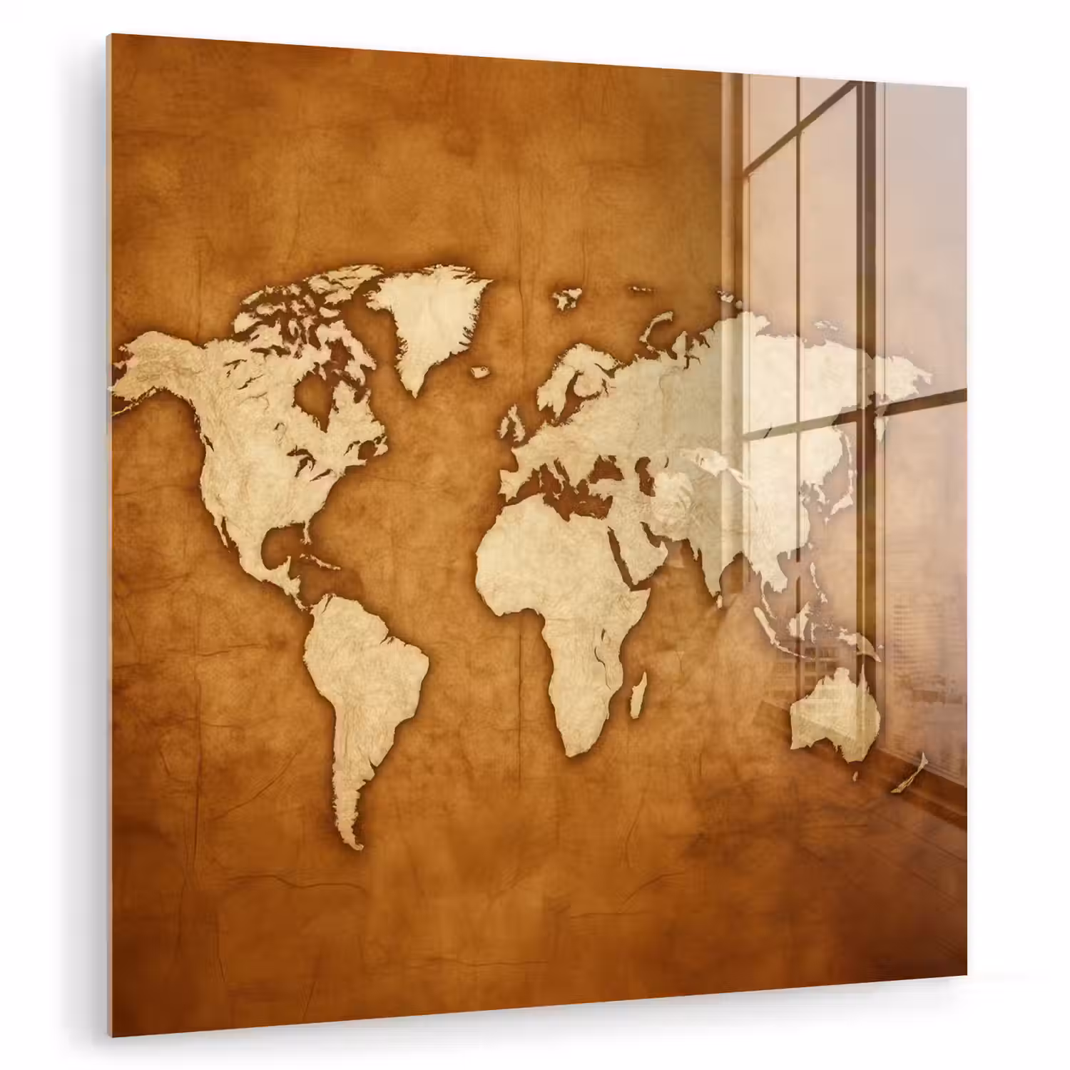 Wereldkaart - Perkamenttextuur plexiglas 5mm klein -zzzproduct_nieuw