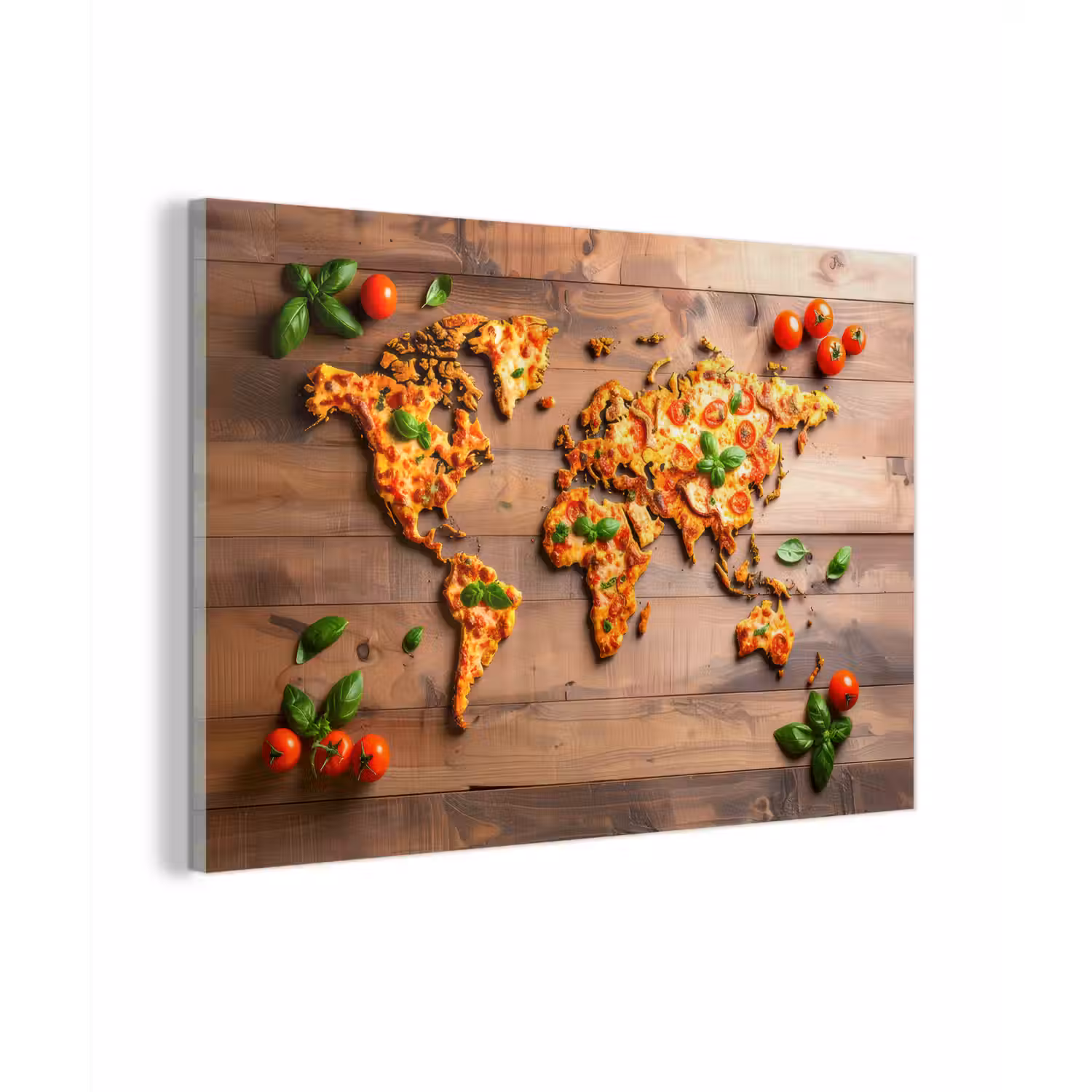 Wereldkaart - Pizza - Houten ondergrond plexiglas 5mm klein -zzzproduct_nieuw