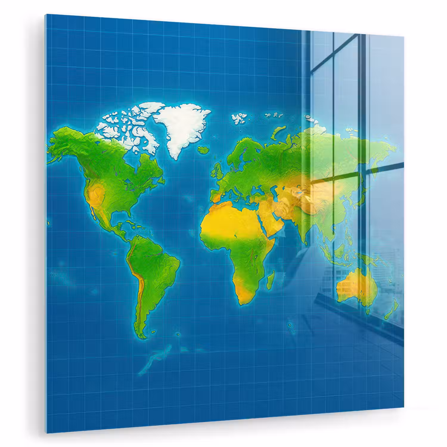 Wereldkaart - Raster - Helder kleurenpalet plexiglas 5mm klein -zzzproduct_nieuw