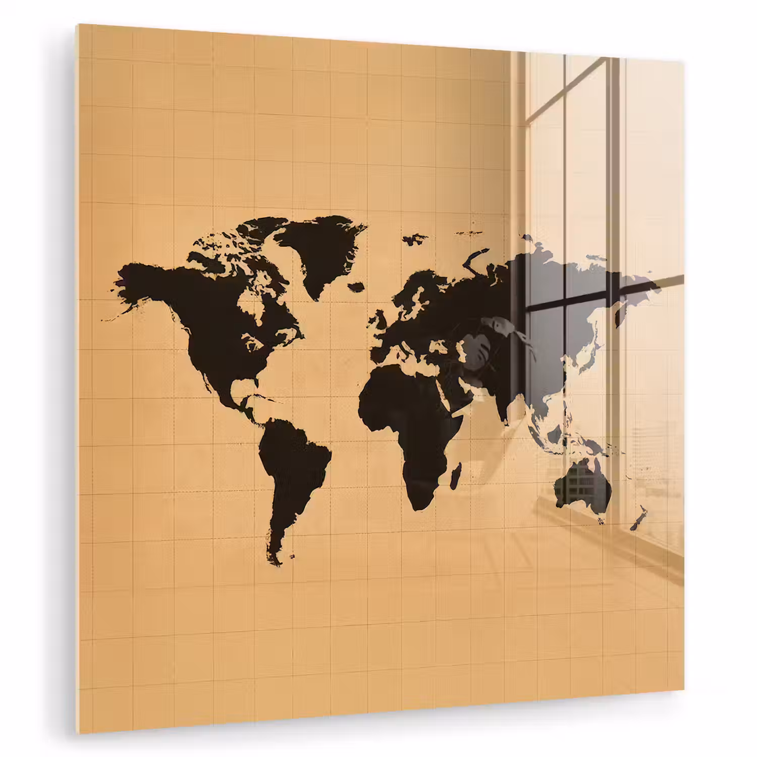 Wereldkaart - Raster -Zwart plexiglas 5mm klein -zzzproduct_nieuw