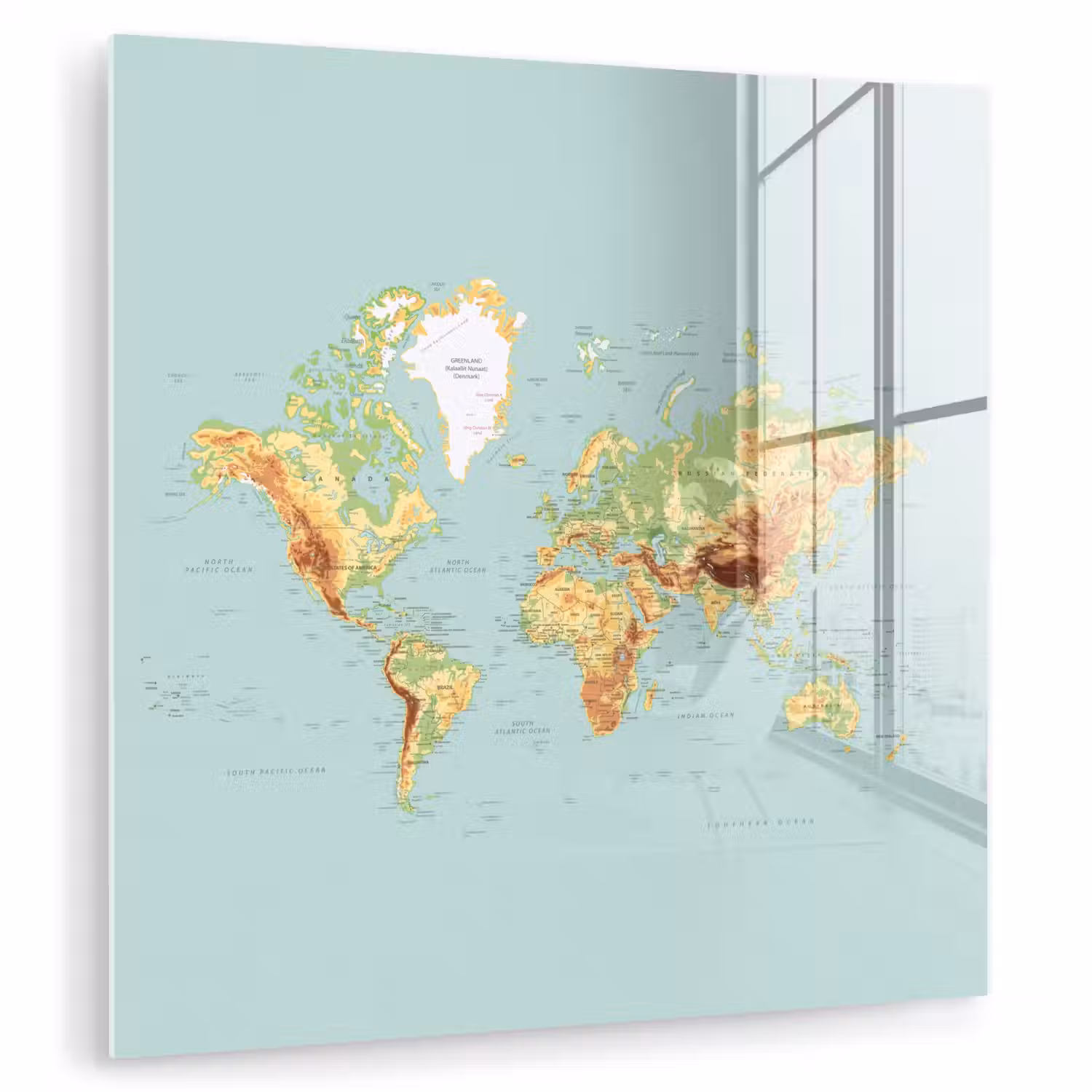 Wereldkaart - Realistisch - Blauw plexiglas 5mm klein -zzzproduct_nieuw