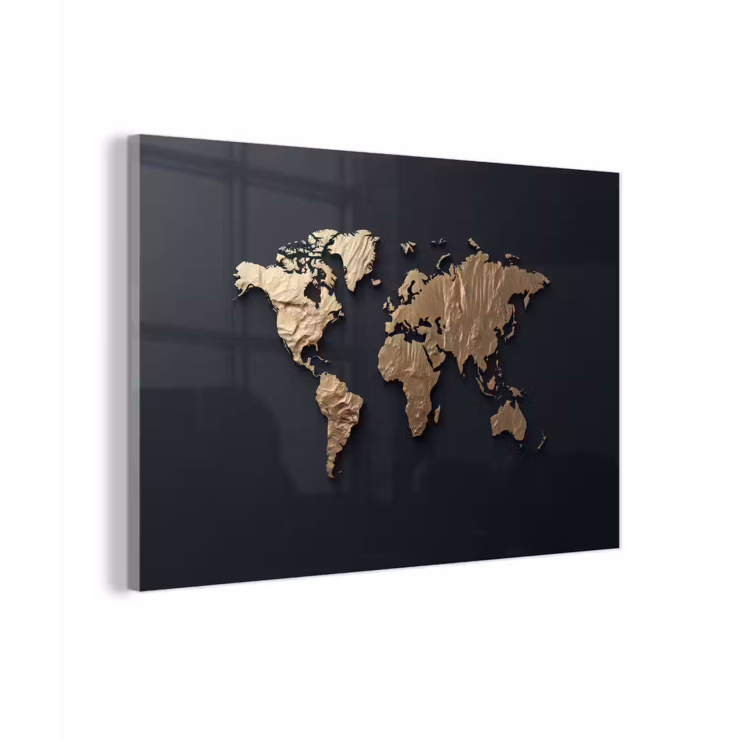 Wereldkaart - Reliëfstructuur - Diepe Texturen - Zwart plexiglas 5mm klein -zzzproduct_nieuw