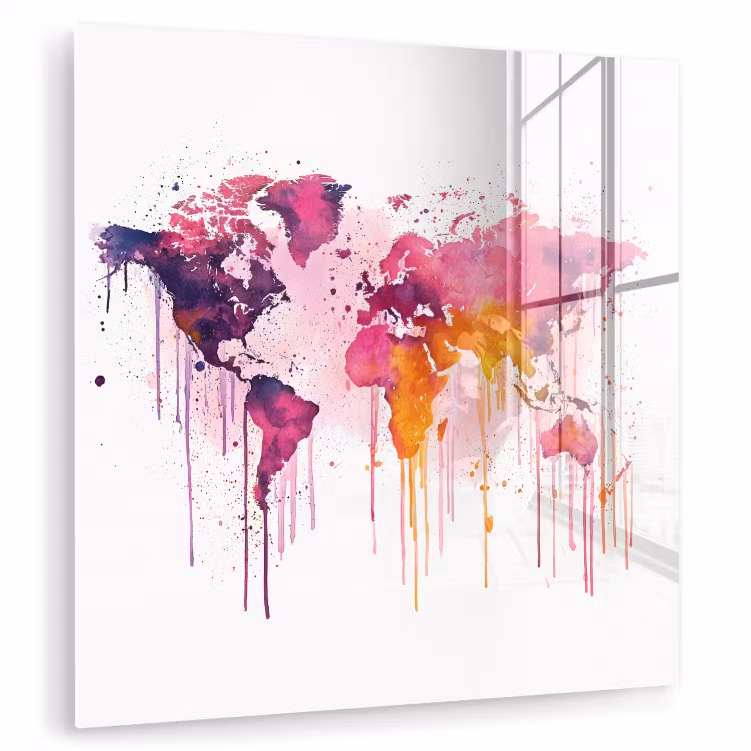 Wereldkaart - Roze - Druppels - Verf plexiglas 5mm klein -zzzproduct_nieuw