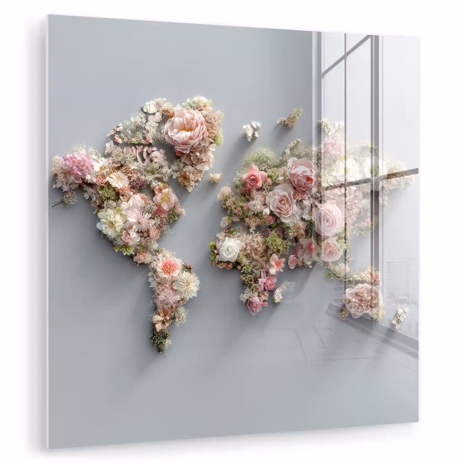 Wereldkaart - Rozen - Roze plexiglas 5mm klein -zzzproduct_nieuw