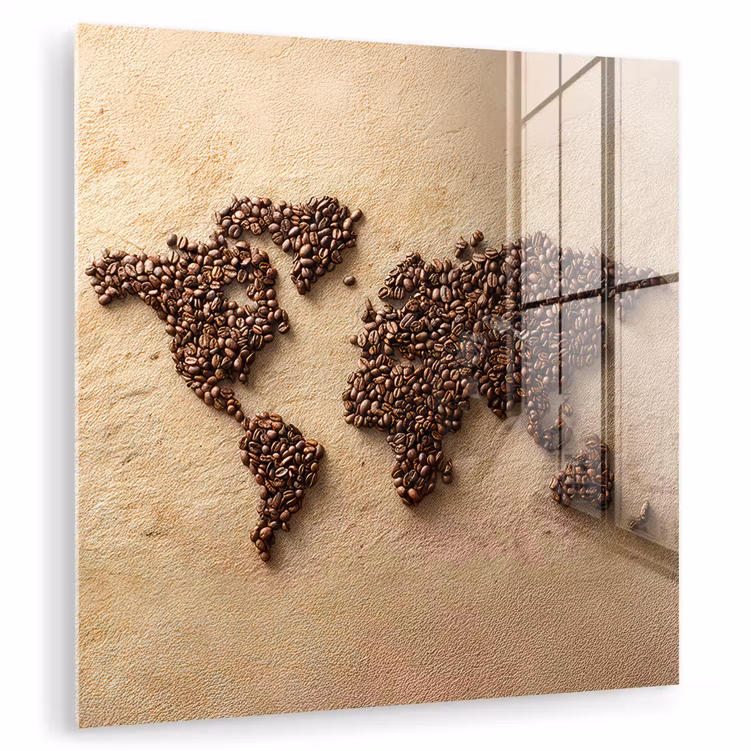 Wereldkaart - Zandkleur - Koffiebonen plexiglas 5mm klein -zzzproduct_nieuw