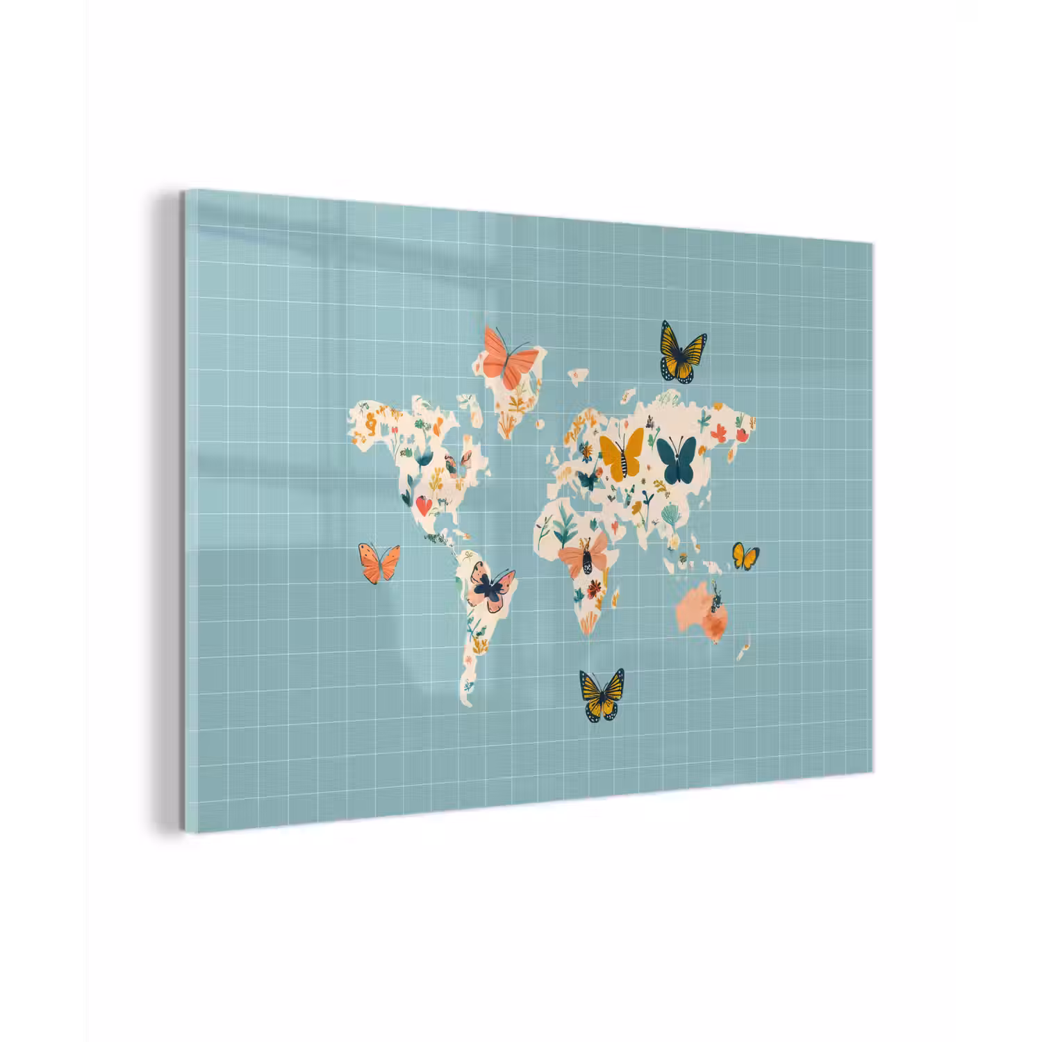 Wereldkaart - Vlinders - Dromerig plexiglas 5mm klein -zzzproduct_nieuw