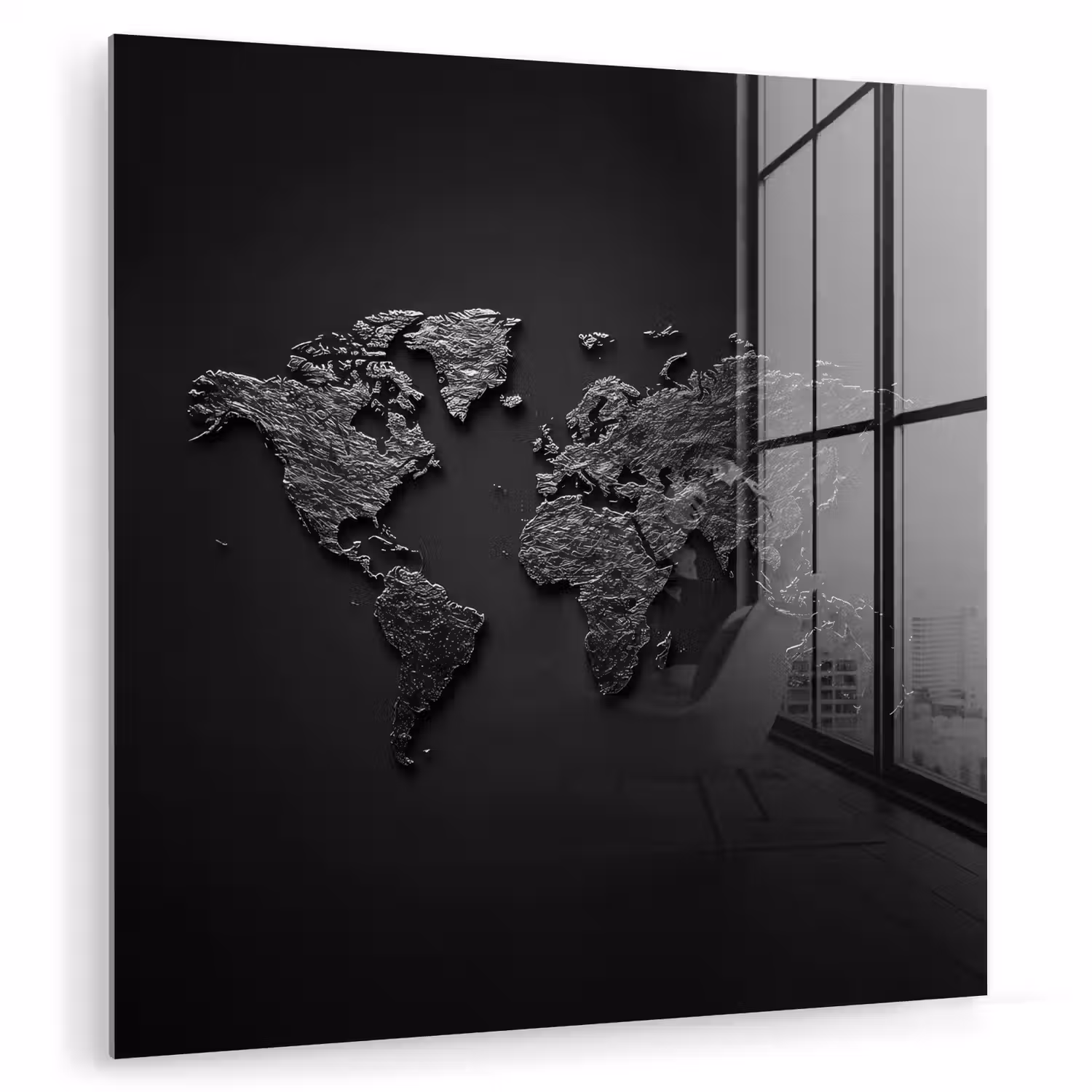 Wereldkaart - Zwart - Donker plexiglas 5mm klein -zzzproduct_nieuw