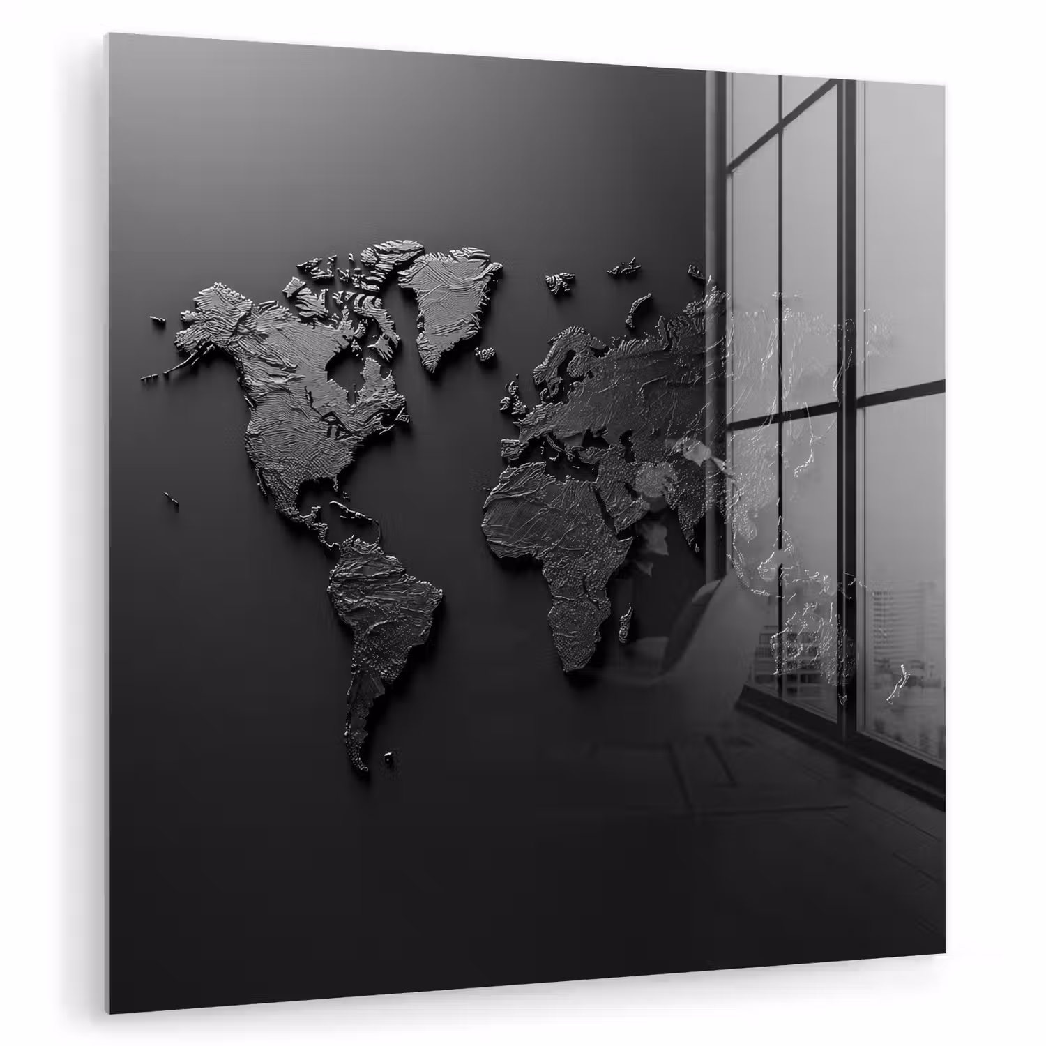 Wereldkaart - Zwart - Grijs plexiglas 5mm klein -zzzproduct_nieuw