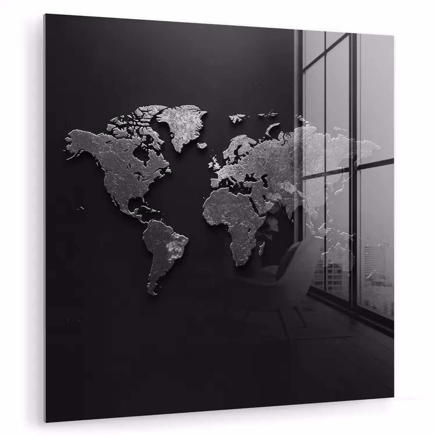 Wereldkaart - Zwart - Structuur plexiglas 5mm klein -zzzproduct_nieuw