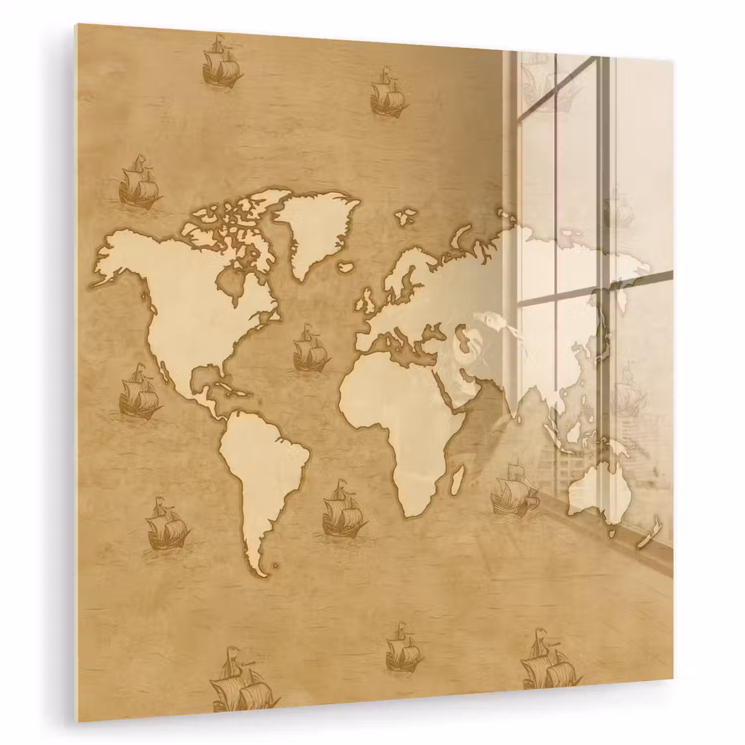 Wereldkaart - Zeilschepen - Ouderwets plexiglas 5mm klein -zzzproduct_nieuw