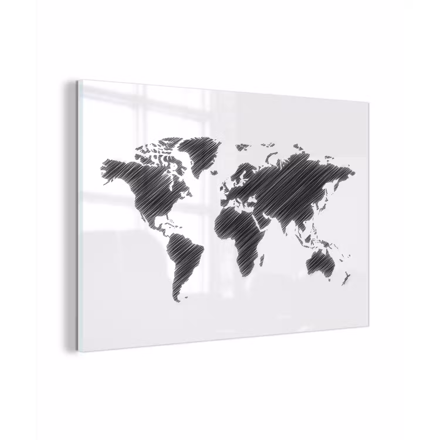 Wereldkaart - Schets - Zwart - Wit plexiglas 5mm klein -zzzproduct_nieuw