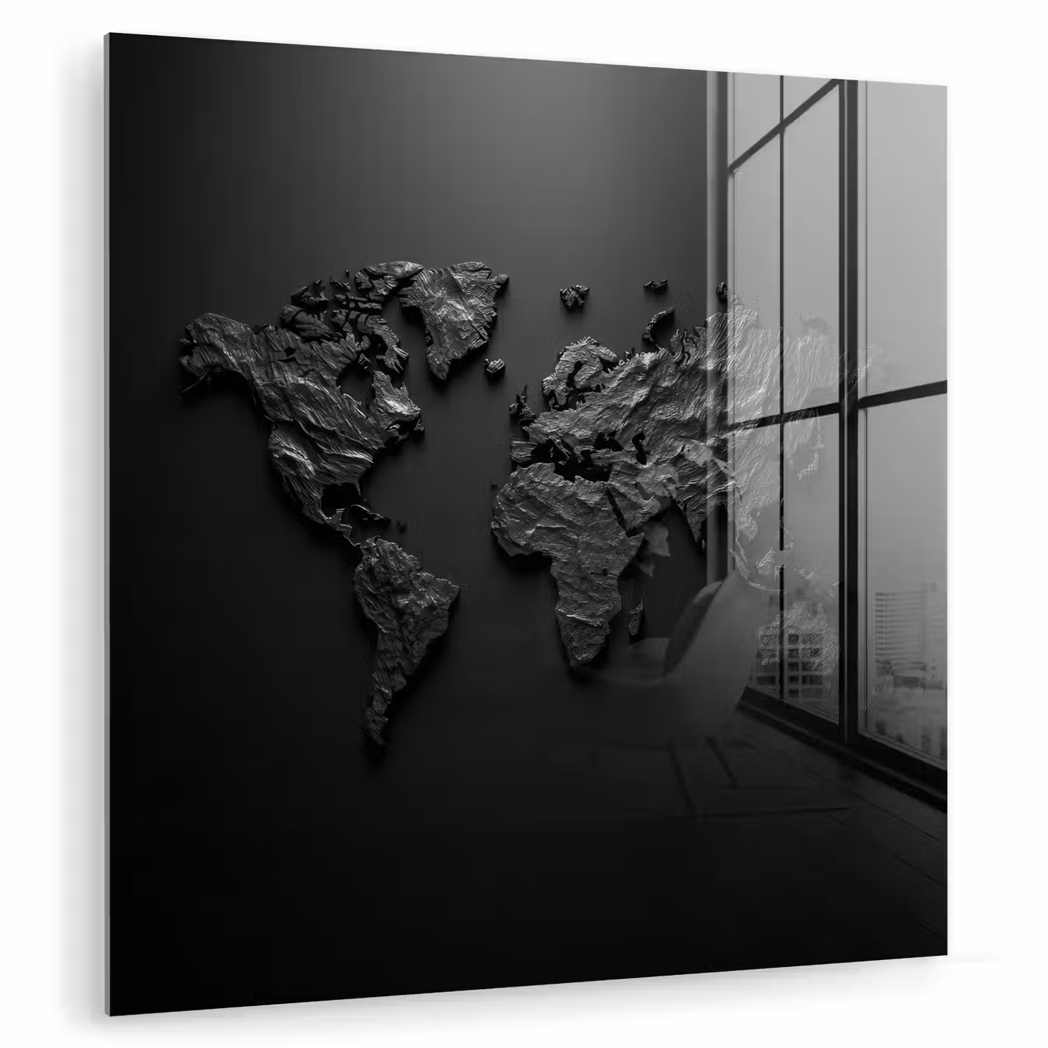Wereldkaart - Steen - Zwart plexiglas 5mm klein -zzzproduct_nieuw