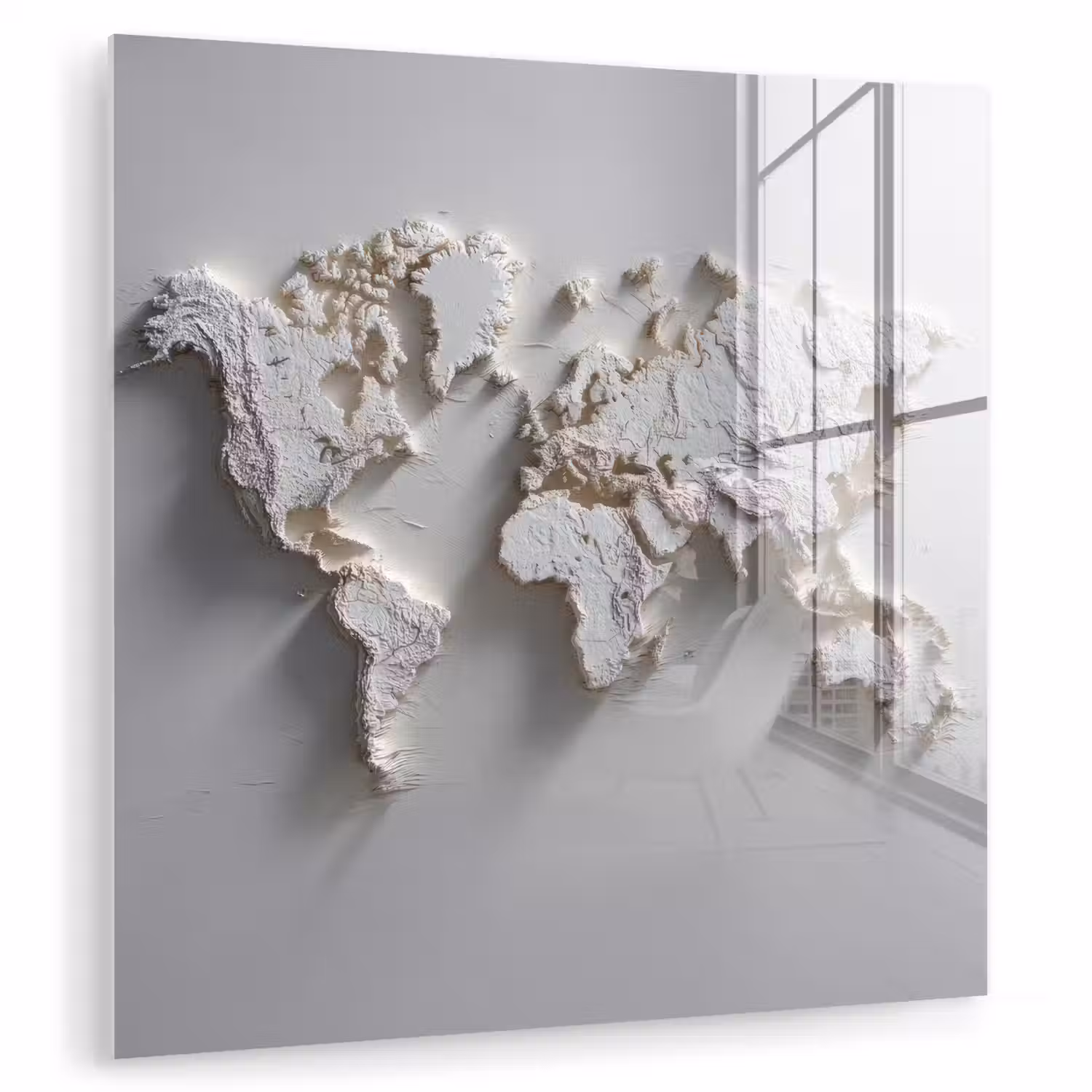 Wereldkaart - Subtiel reliëf - Wit plexiglas 5mm klein -zzzproduct_nieuw