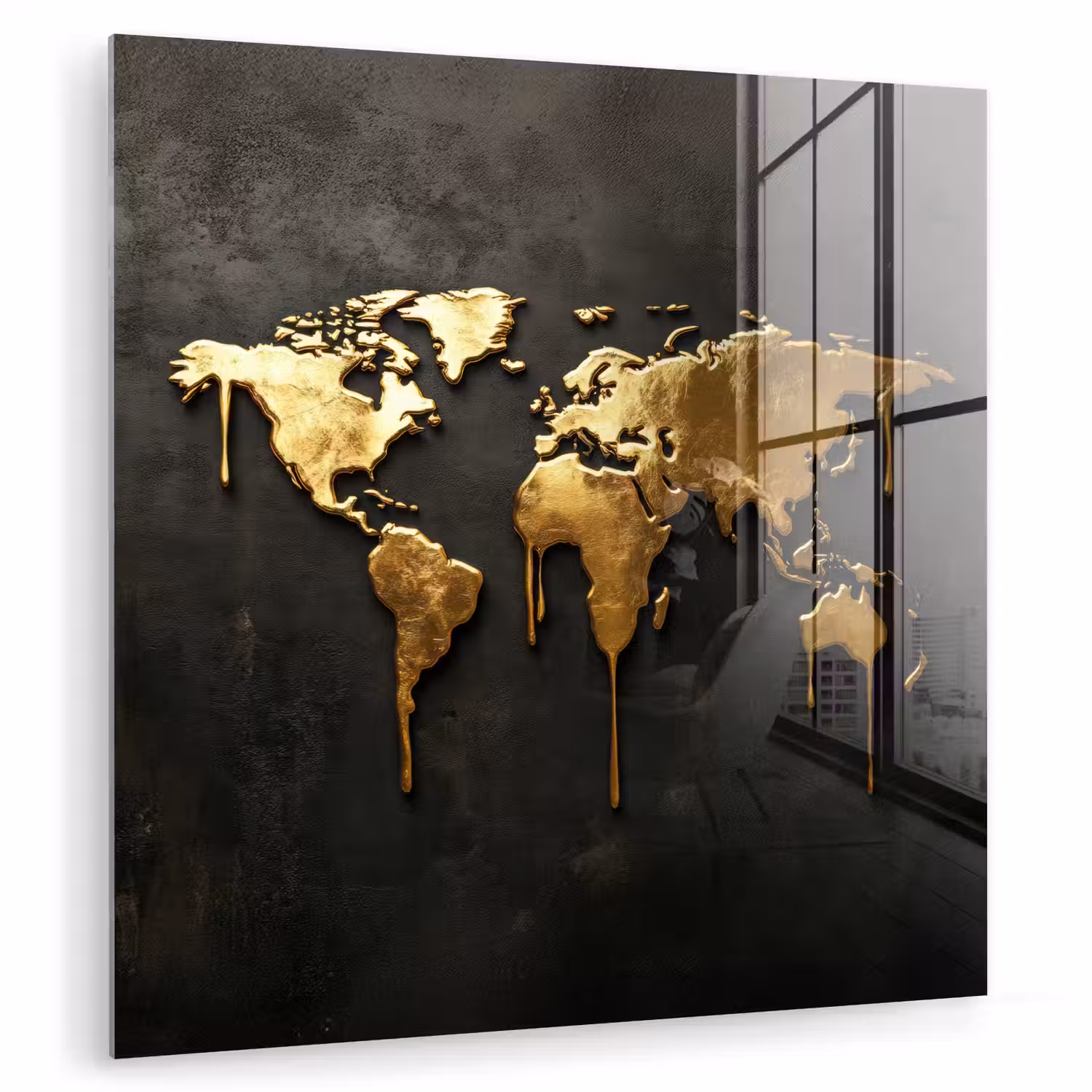 Wereldkaart - Druipende randen - Zwart plexiglas 5mm klein -zzzproduct_nieuw