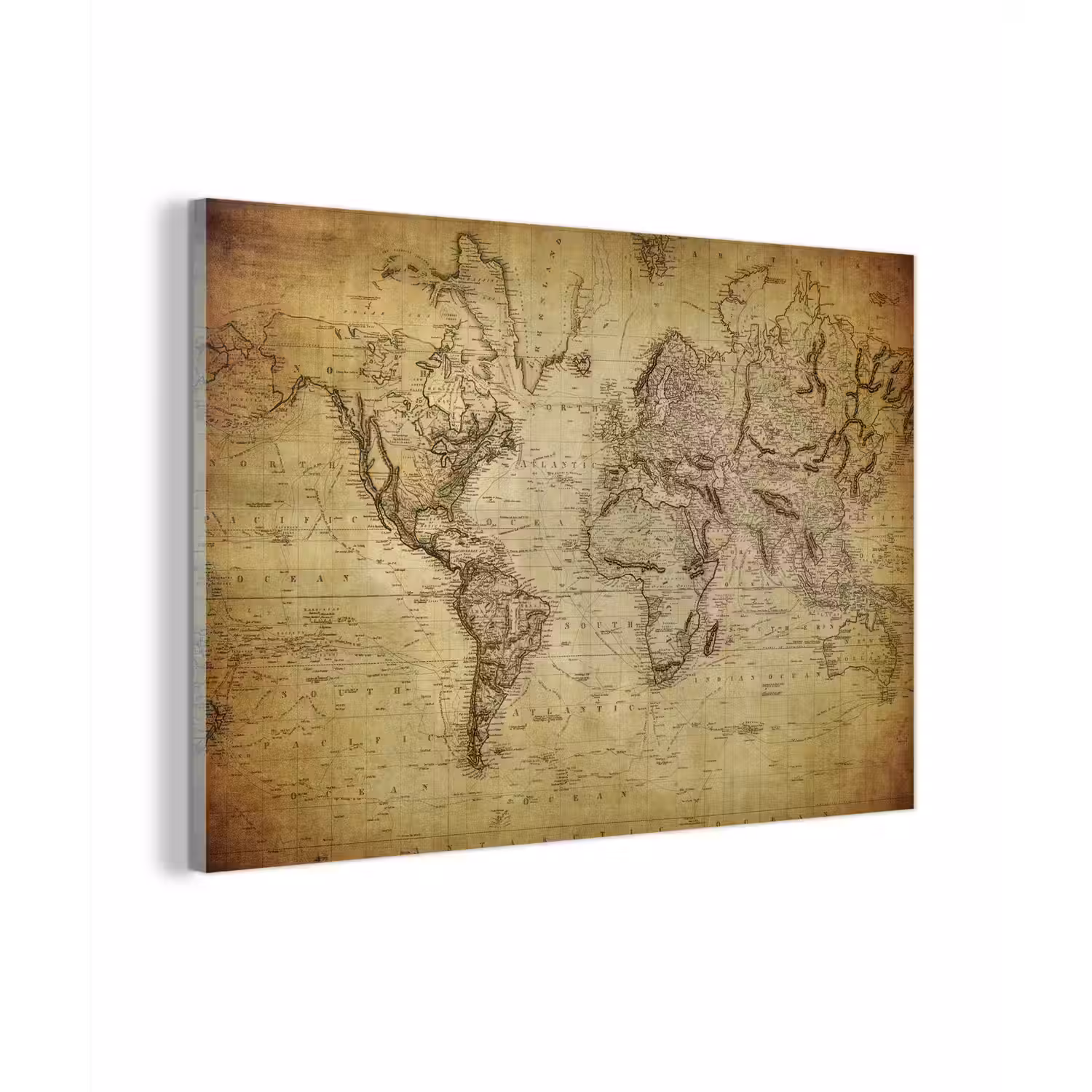 Wereldkaart - Vintage - Antiek - Bruin - Papier plexiglas 5mm klein -z3d