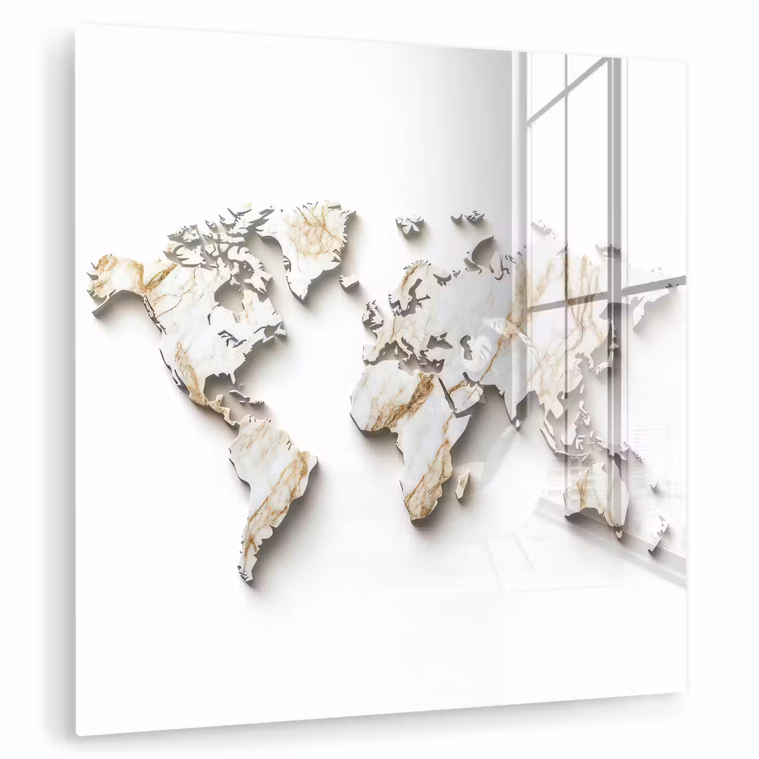 Wereldkaart - Wit Marmer - Luxueus plexiglas 5mm klein -zzzproduct_nieuw