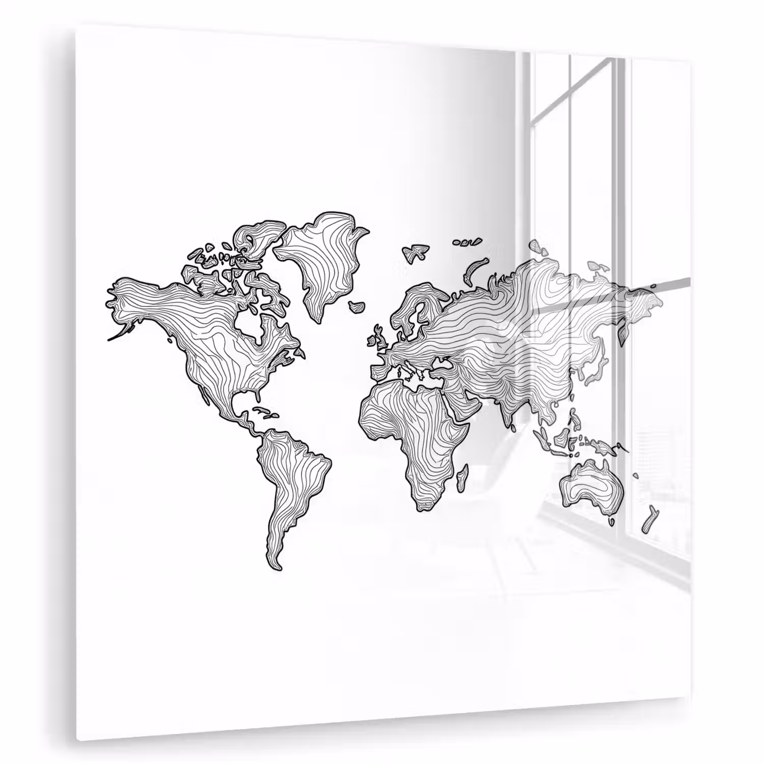 Wereldkaart - Golven - Lijnen plexiglas 5mm klein -zzzproduct_nieuw