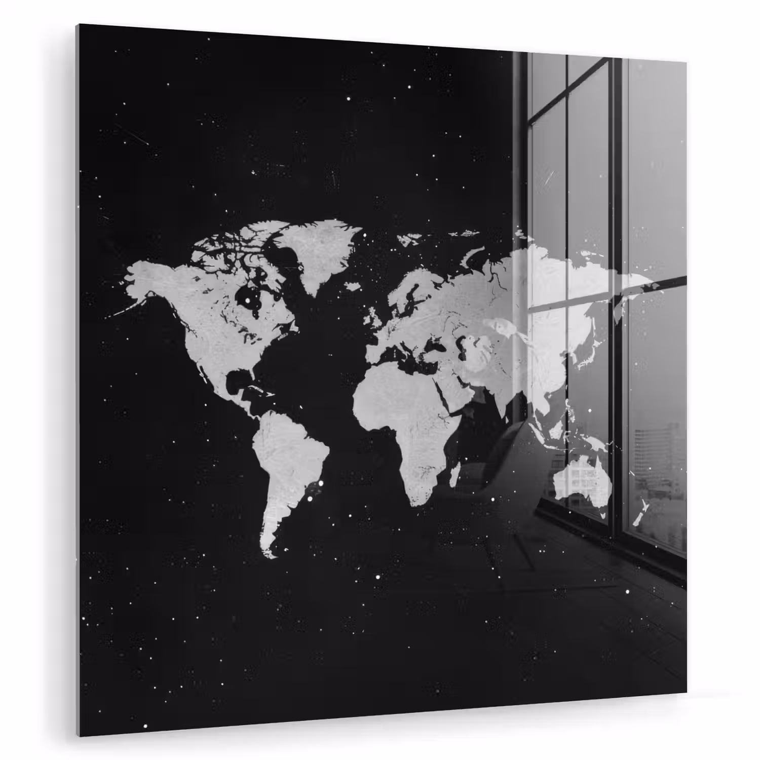 Wereldkaart - Ruimte - Zwart plexiglas 5mm klein -zzzproduct_nieuw