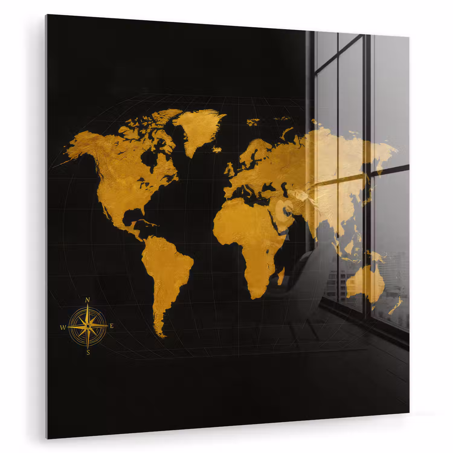 Wereldkaart - Windroos - Raster - Klassiek plexiglas 5mm klein -zzzproduct_nieuw