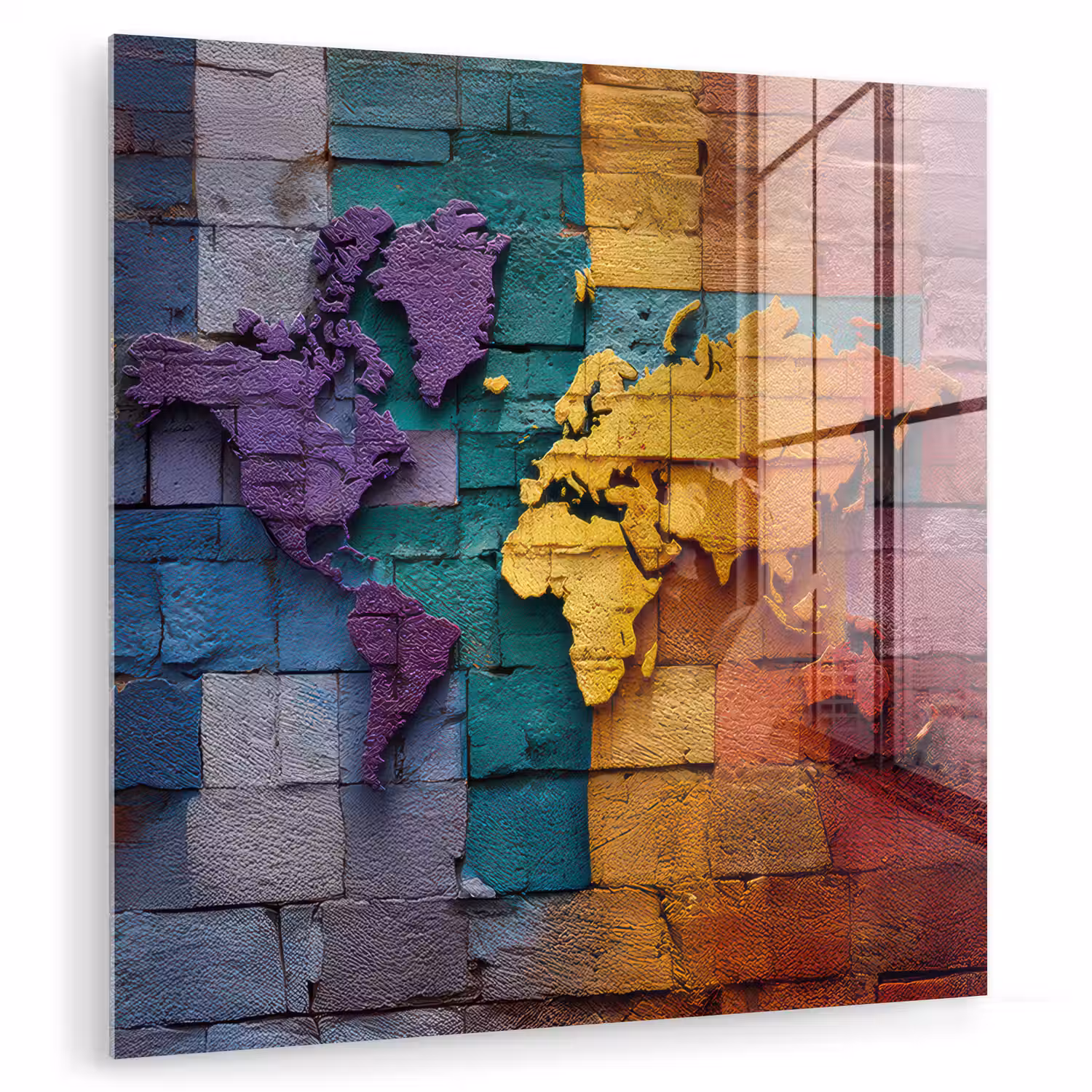 Wereldkaart - Bakstenen - Regenboog plexiglas 5mm klein -zzzproduct_nieuw