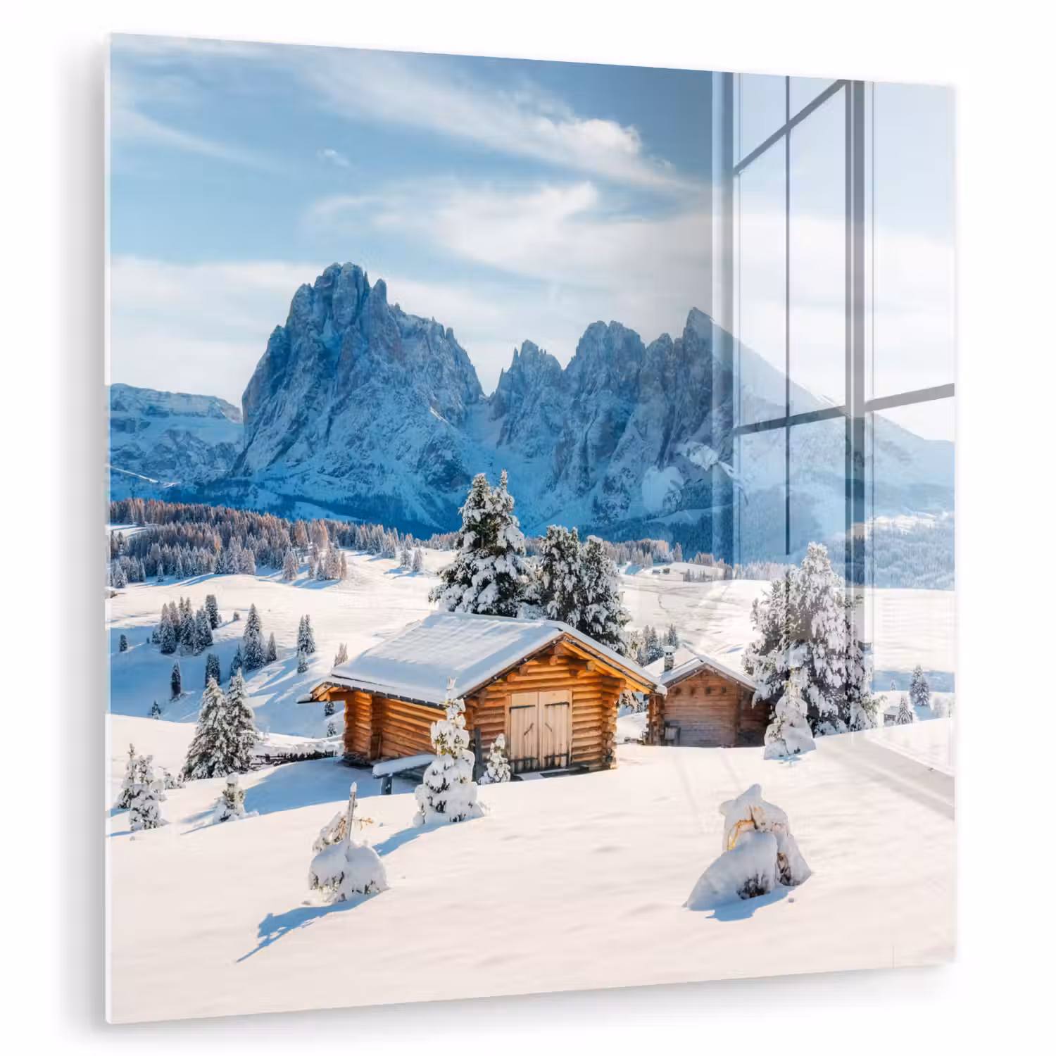 Winter - Huisje - Bergen - Uitzicht - Sneeuw plexiglas 5mm klein -zzzproduct_nieuw