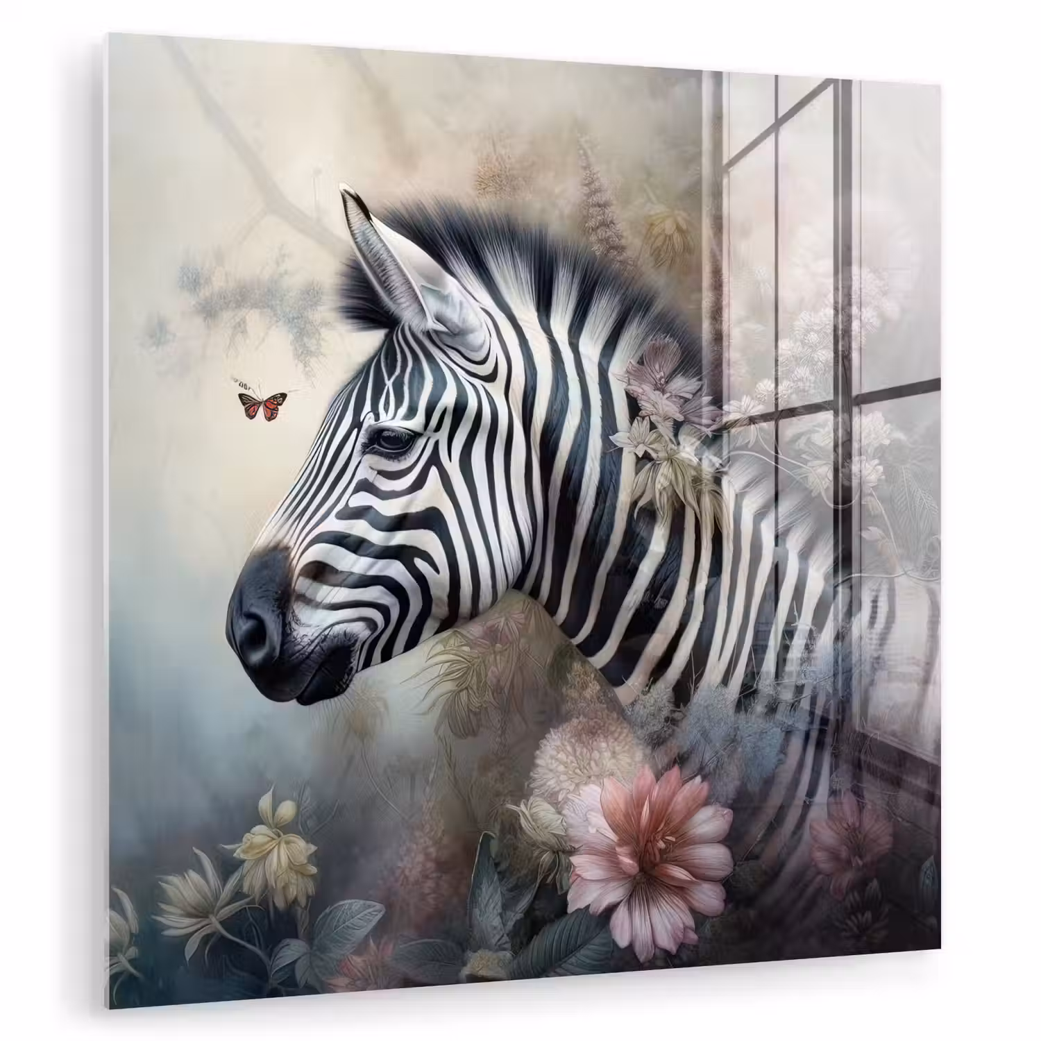 Zebra - Wilde dieren - Vlinder - Bloemen plexiglas 5mm klein -zzzproduct_nieuw