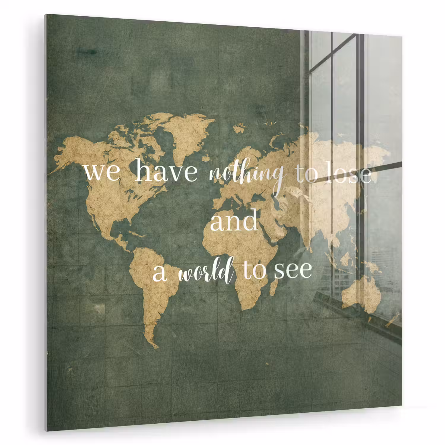 Quote - Vintage - Wereldkaart - Oud plexiglas 5mm klein -zzzproduct_nieuw