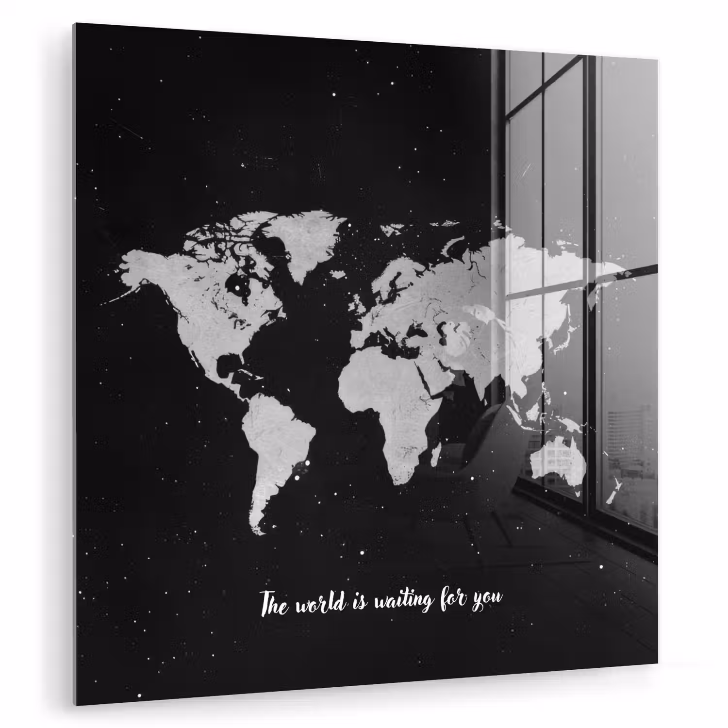 Quote - Wereldkaart - Zwart plexiglas 5mm klein -zzzproduct_nieuw