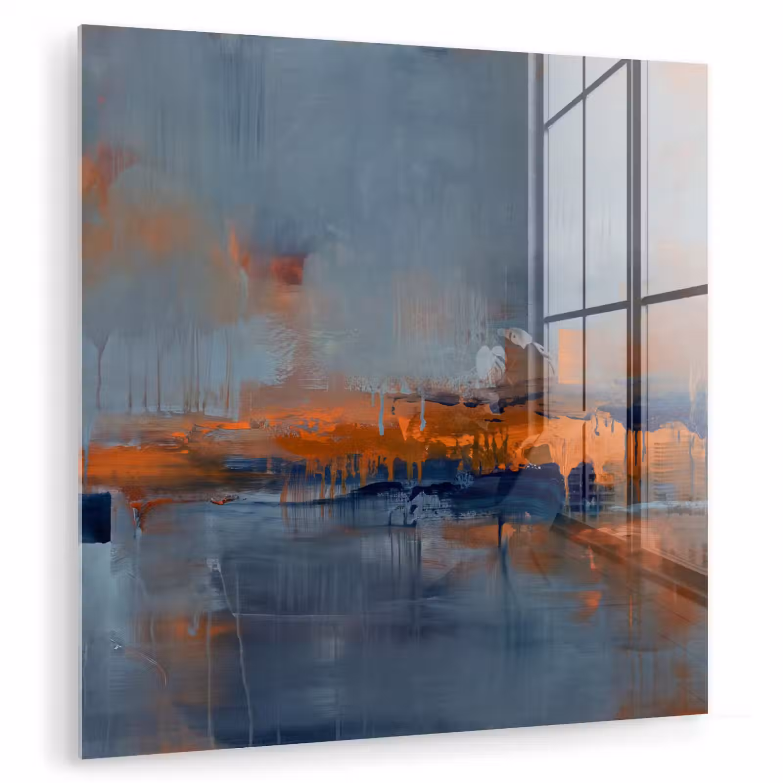 Glasbild - Zusammenfassung – Farben – Modern – Orange – Grau - Abstract - Kleuren - Modern - Oranje - Grijs plexiglas 5mm klein