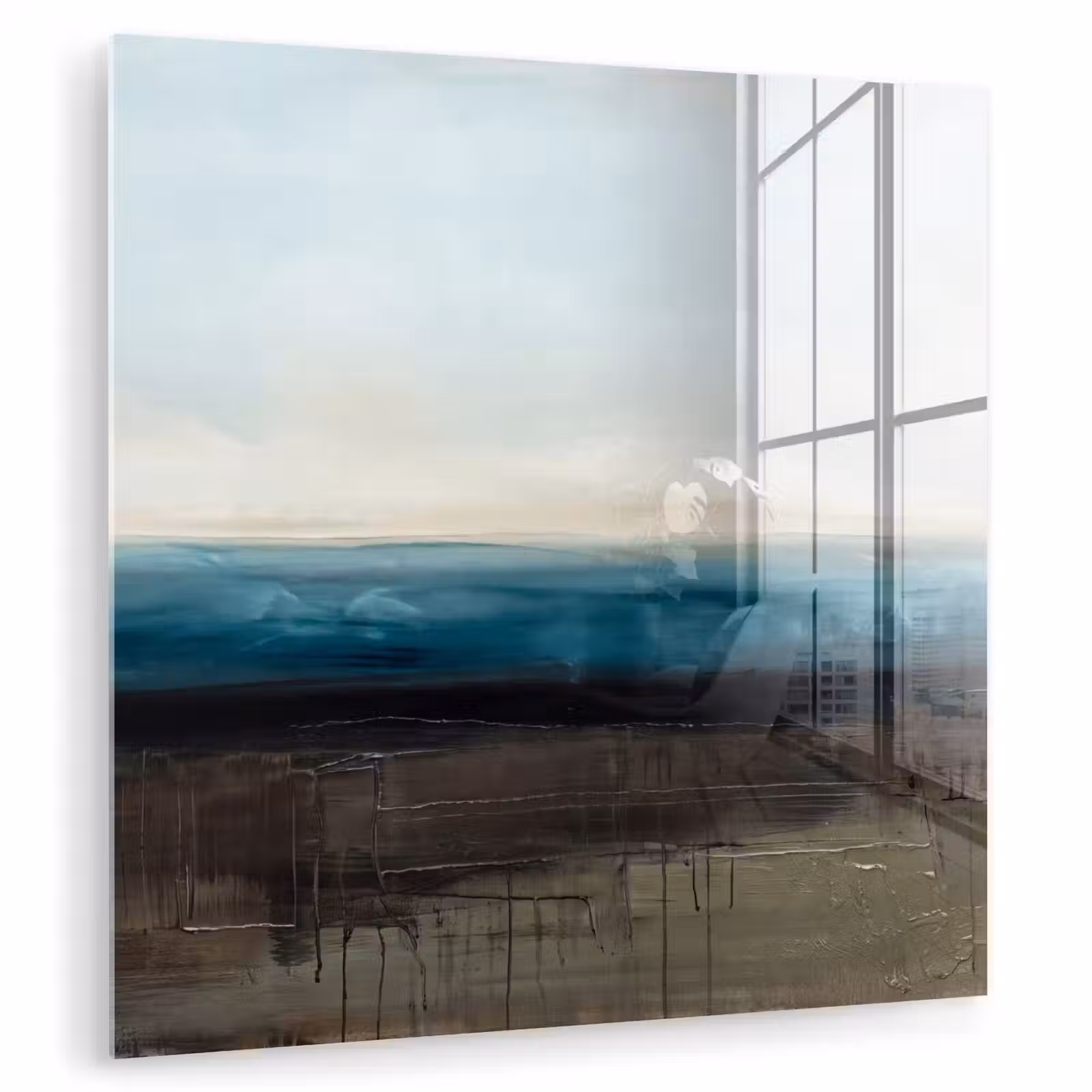 Glasbild - Zusammenfassung – Landschaft – Horizont – Blau – Modern - Abstract - Landschap - Horizon - Blauw - Modern plexiglas 5mm klein