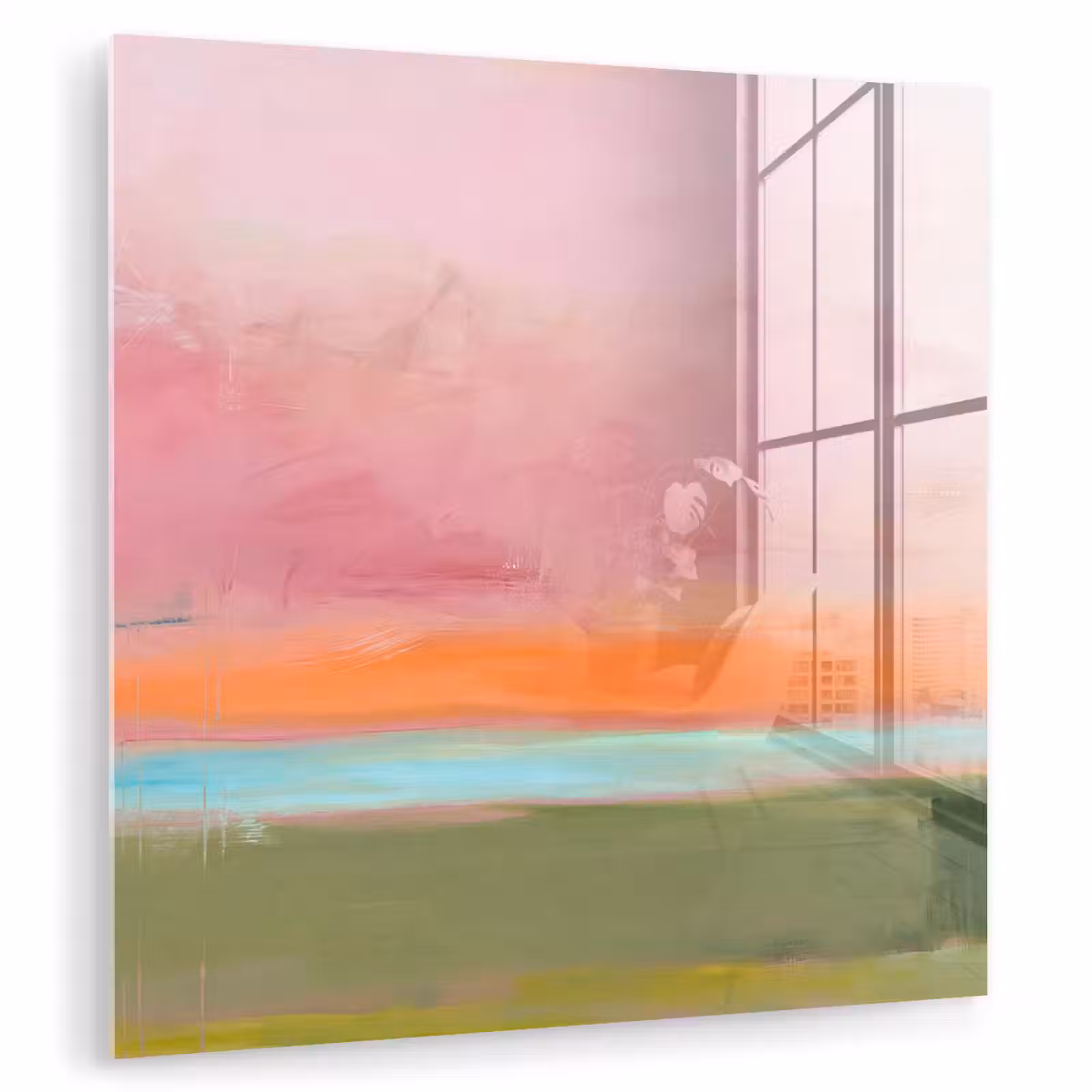 Glasbild - Zusammenfassung – Landschaft – Modern – Rosa – Orange - Abstract - Landschap - Modern - Roze - Oranje plexiglas 5mm klein