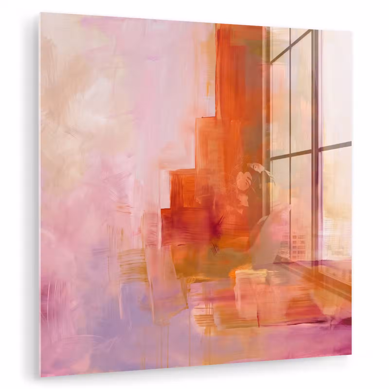 Glasbild - Zusammenfassung – Pinselstriche – Kunst – Lila – Gold - Abstract - Borstelstreken - Kunst - Paars - Goud plexiglas 5mm klein