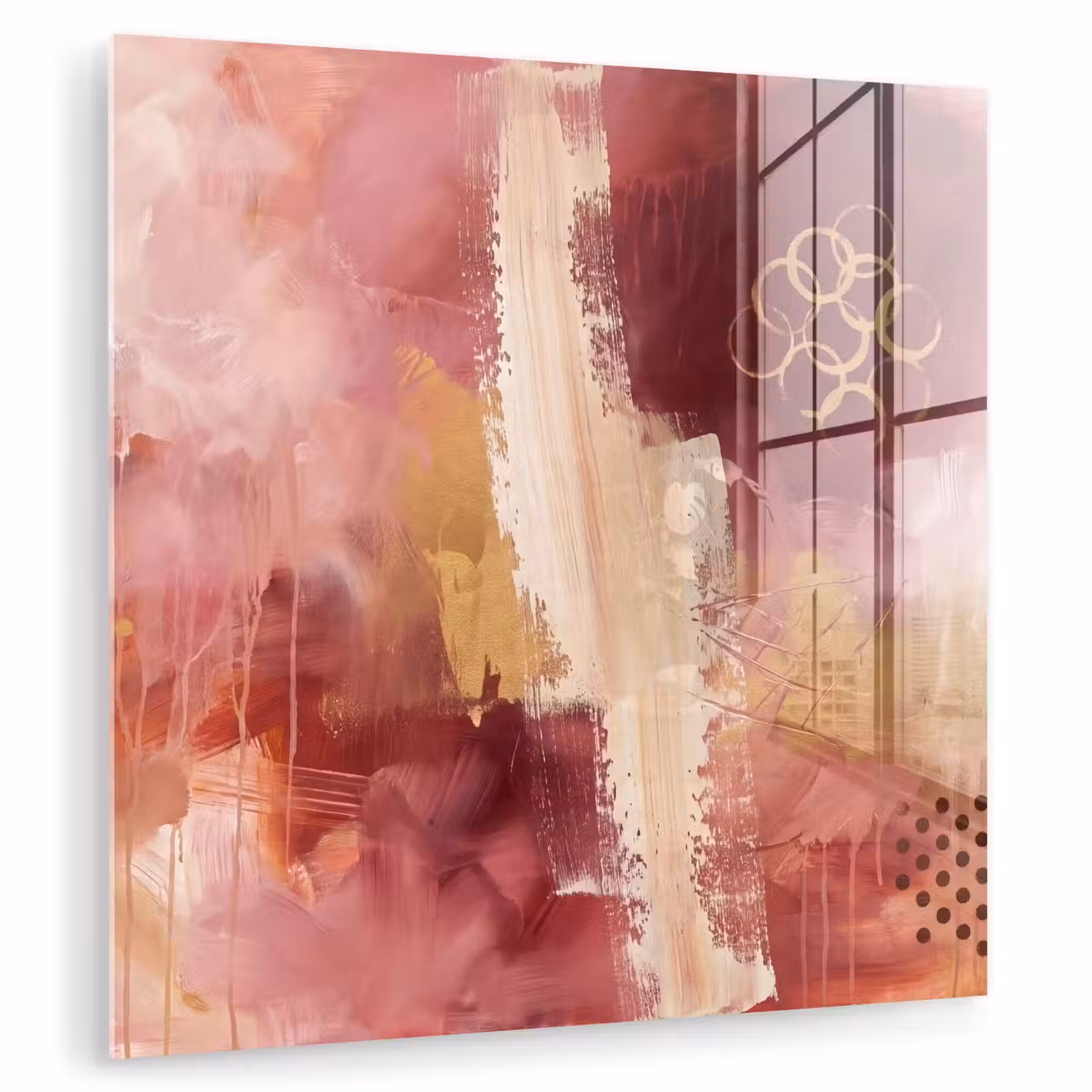 Glasbild - Zusammenfassung – Rot – Gold – Modern – Kunst - Abstract - Rood - Goud - Modern - Kunst plexiglas 5mm klein